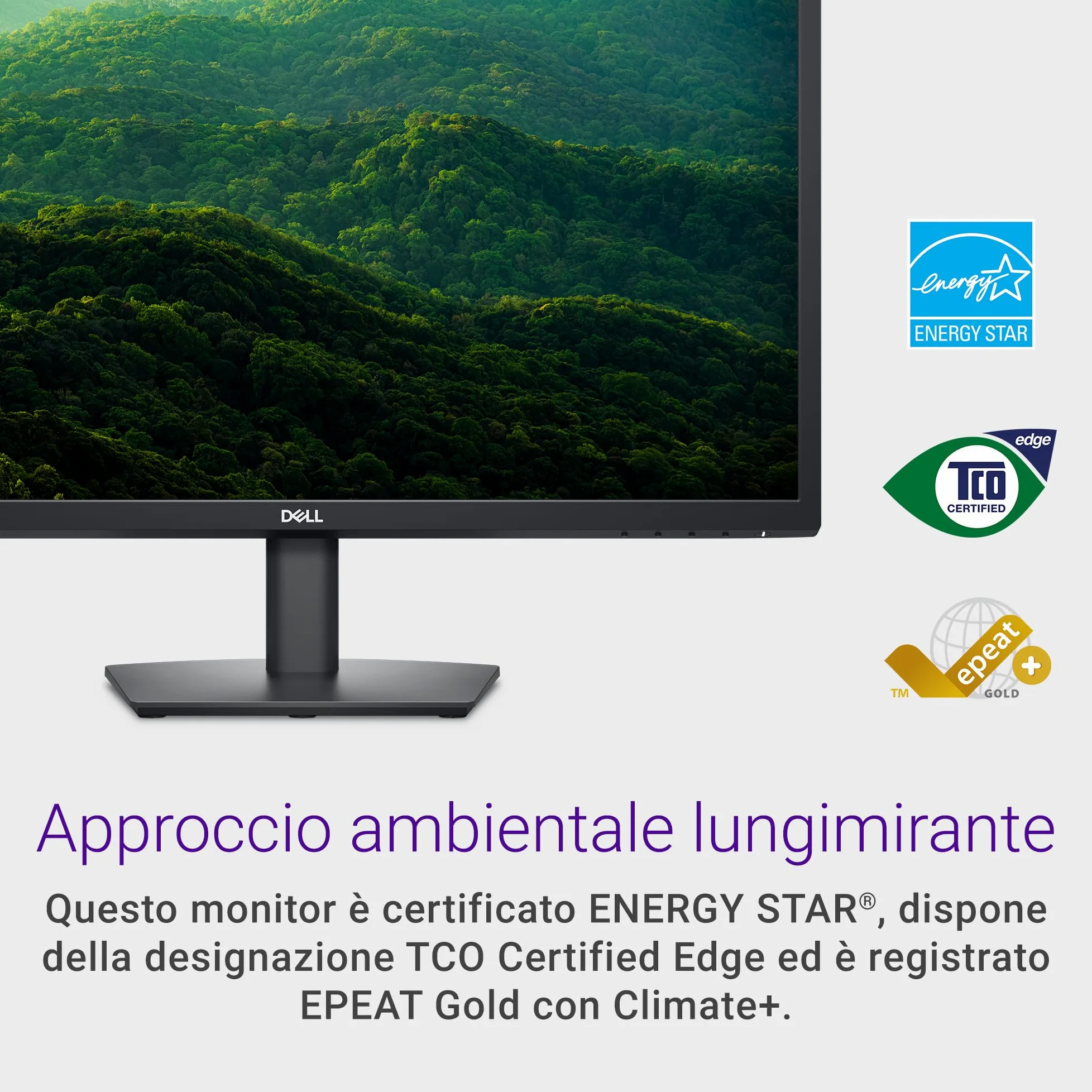 Dell E2425H 24" Full HD (1920x1080) Monitor, 75Hz, VA, 5ms, VESA (100x100mm), DisplayPort, VGA, 3 Anni di Garanzia, Nero