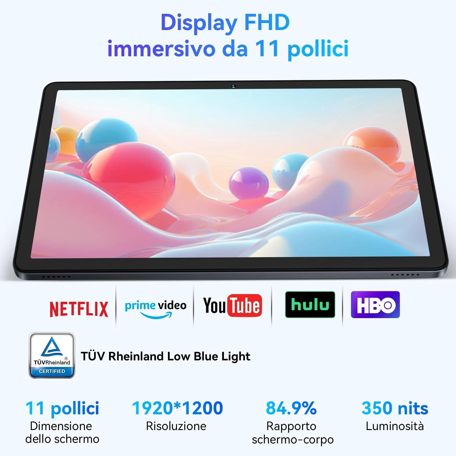 TABWEE W90 Tablet Android 15-11 Pollici FHD - 24GB RAM + 256GB ROM - Tablet in Offerta con Widevine L1, 4G LTE/5G WiFi, Octa Core T615, 8000mAh, Foto AI 16MP+8MP, TÜV, GPS, Gemini AI