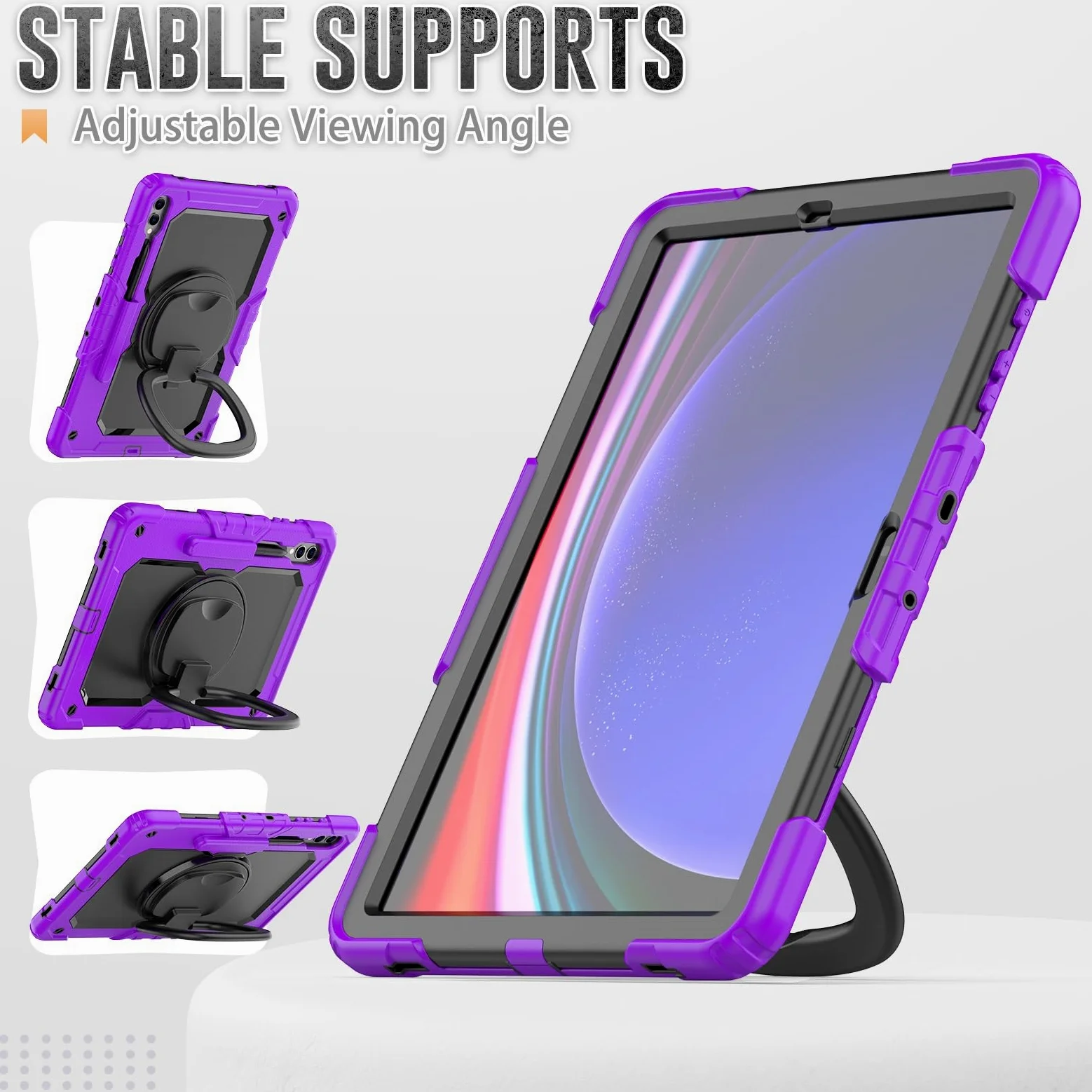 Custodia in TPU Resistente e Antiurto For Samsung Galaxy Tab S10 Plus 12.4" 2024 SM-X820/X826B/X828U For Bambini, Maniglia Girevole a 360 Gradi Staffa di Supporto W Protezione Schermo+Tracolla(Mor)