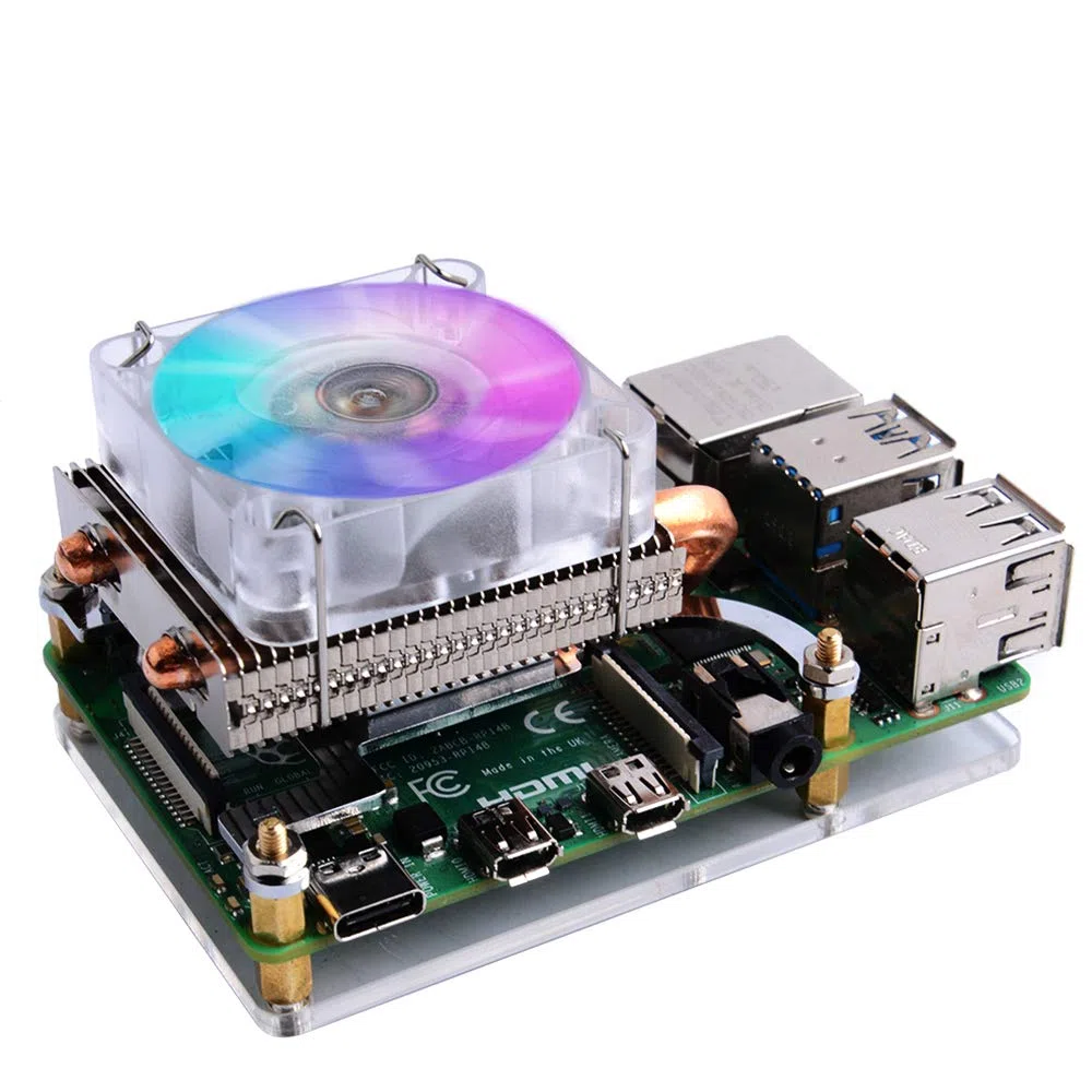 GeeekPi Raspberry Pi Low-Profile CPU Cooler, Raspberry Pi Orizzontale Ice Tower Cooler, Ventola RGB con Raspberry Pi dissipatore per Raspberry Pi 4 Modello B e Raspberry Pi 3B +/3B (Argento)