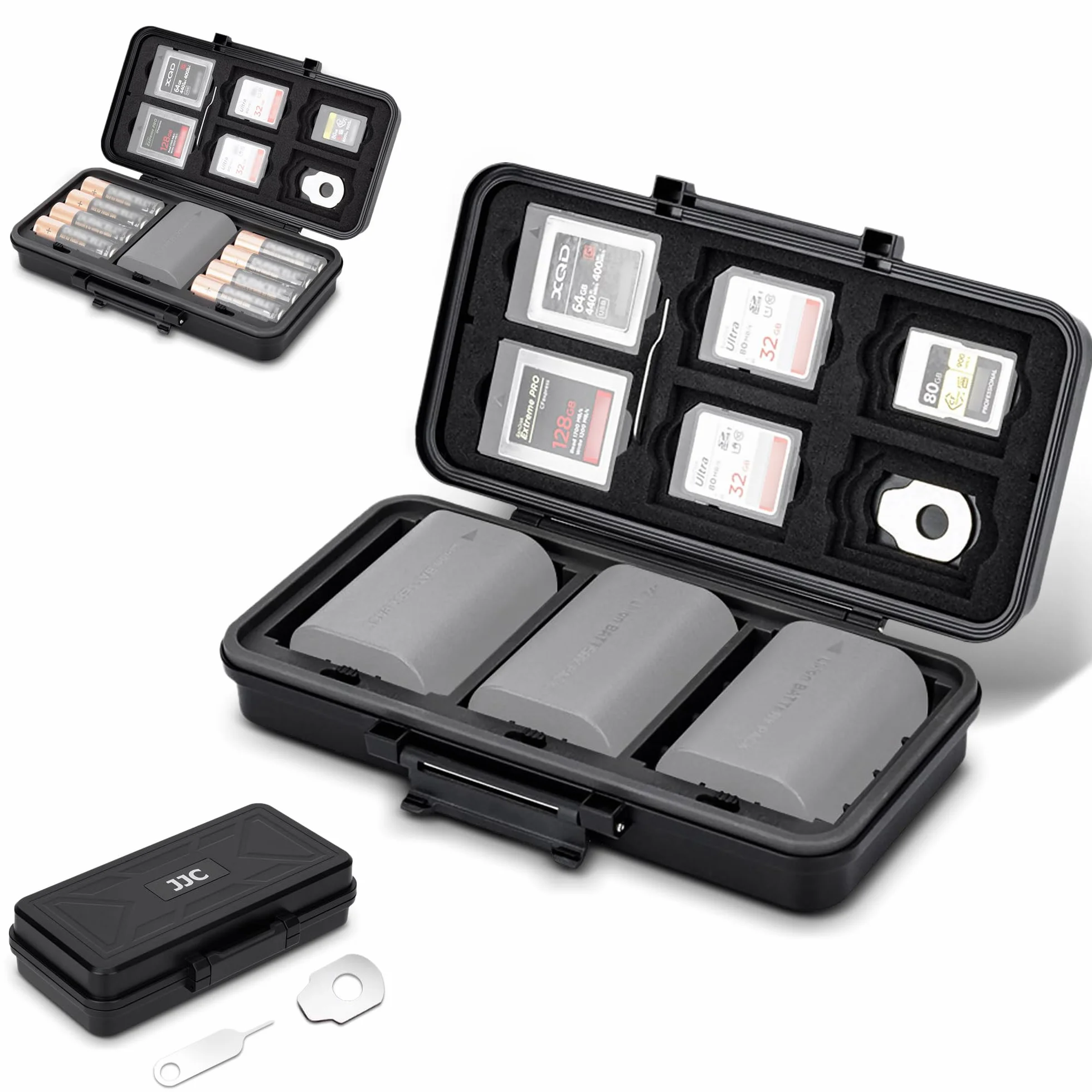 Custodia per batterie e schede di memoria per fotocamera,contenitore per 3 batterie LP-E6/NP-FZ100/NPW235/EN-EL15/DMW-BLF19/BLX-1 o 1 batteria agli ioni di litio e 8 batterie AA,Porta schede SD multip