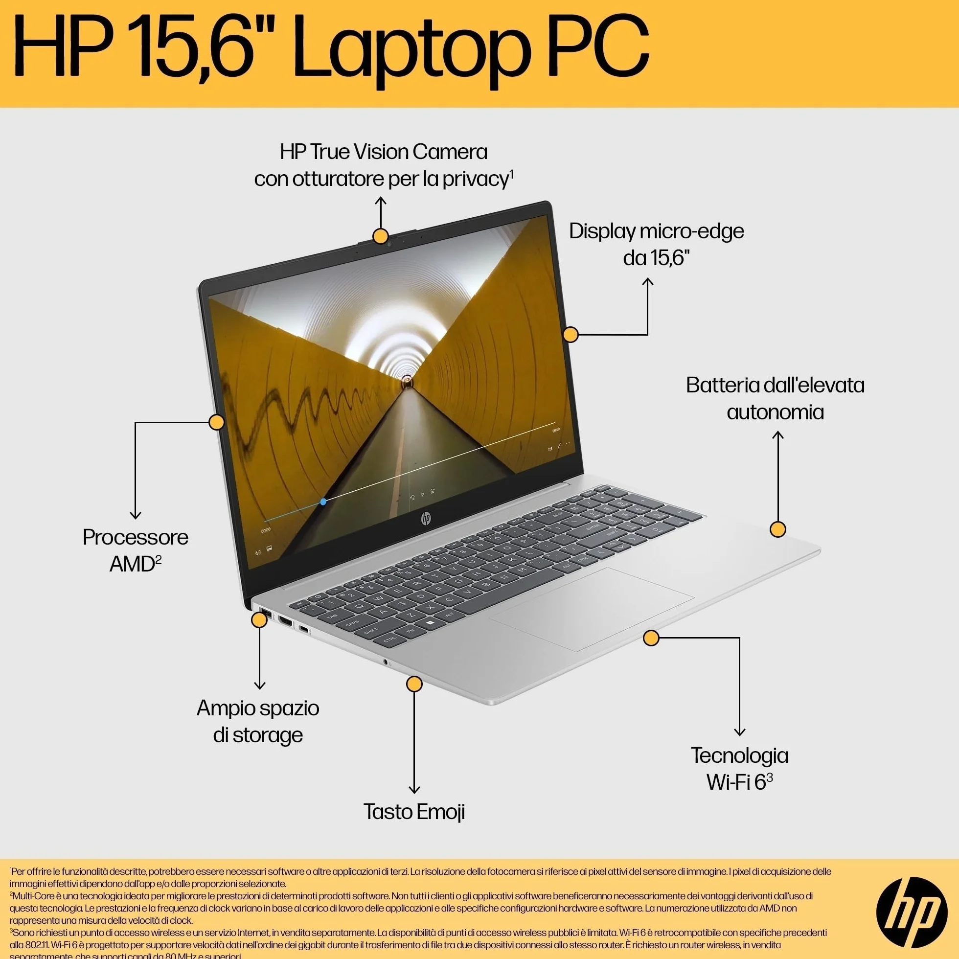 HP Laptop 15-fd0021sl, PC Portatile 15", Display FHD, Notebook, (Intel Core 3 100U, RAM 8GB, SSD 256GB, Windows 11), Computer Portatile, Uso quotidiano, Tastiera Italiana, QWERTY, Argento