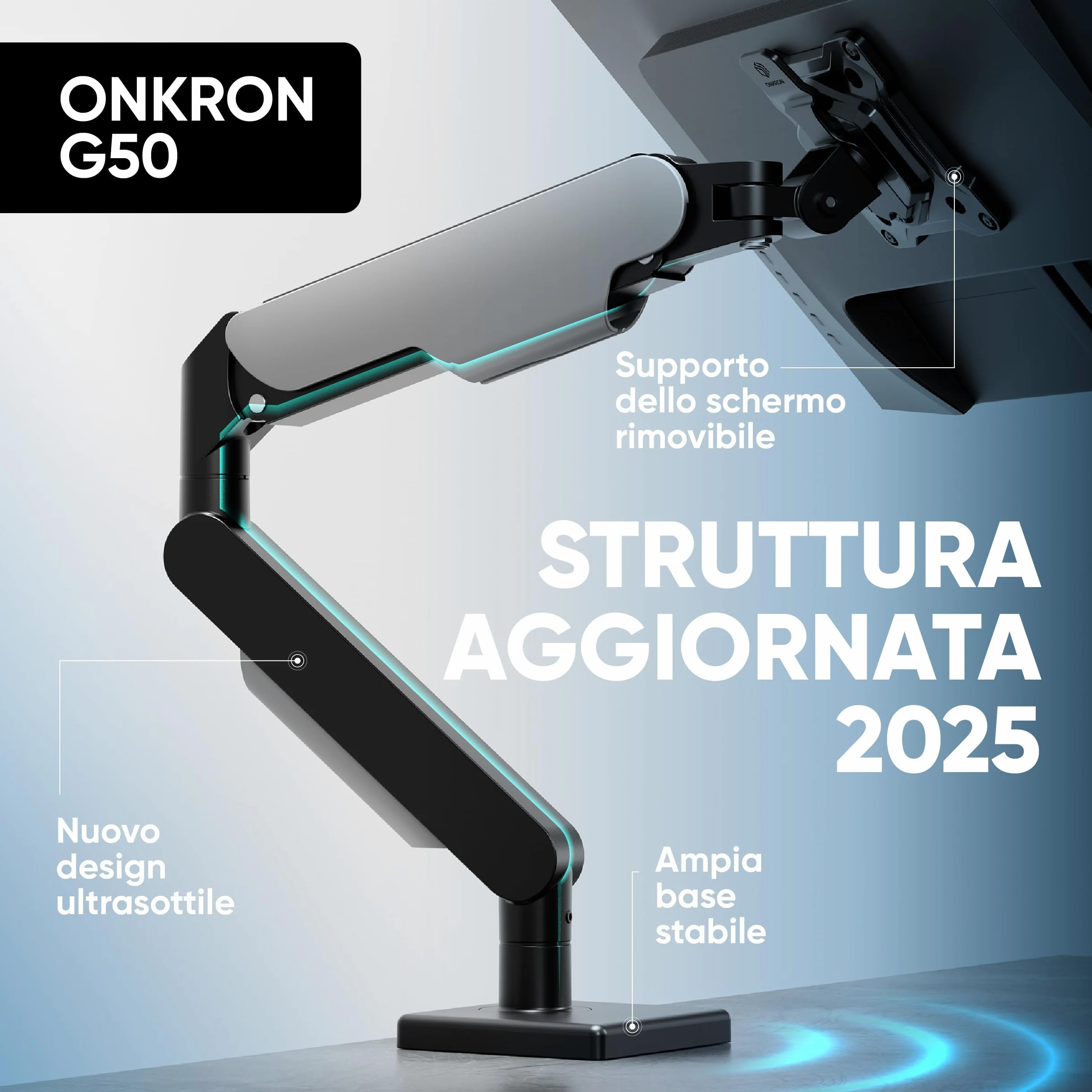 ONKRON Supporto Monitor Scrivania 13-32 pollici, 2-9 kg, Braccio Monitor VESA 75x75-100x100, Supporto Schermo PC Snodabile, Porta Schermo PC da Scrivania Regolabile in Altezza, Universale, Nero G50-B