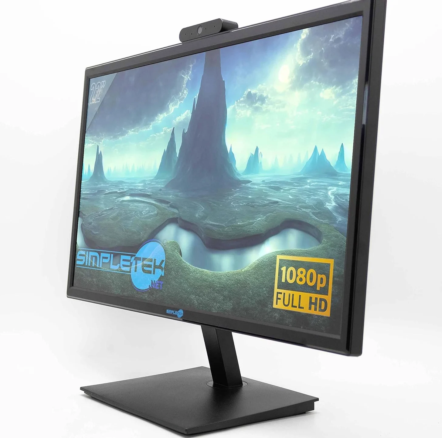 SIMPLETEK - Monitor con Webcam Integrata | Display Full HD 22" TN LCD | HDMI VGA | VESA 100x100mm | Retroilluminazione WLED