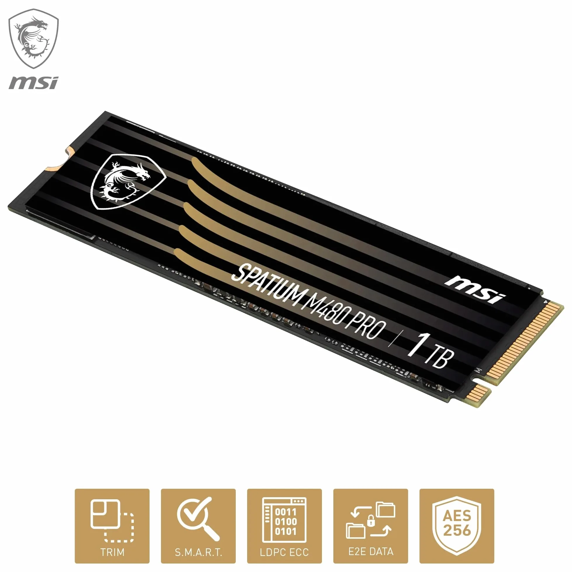 MSI SPATIUM M480 PRO SSD 1TB – SSD Interno M.2 NVMe PCIe 4.0, 7400 MB/s in Lettura & 6000 MB/s in Scrittura, 3D NAND, Sicurezza Dati Integrata, Center – Garanzia 5 Anni (700 TBW)