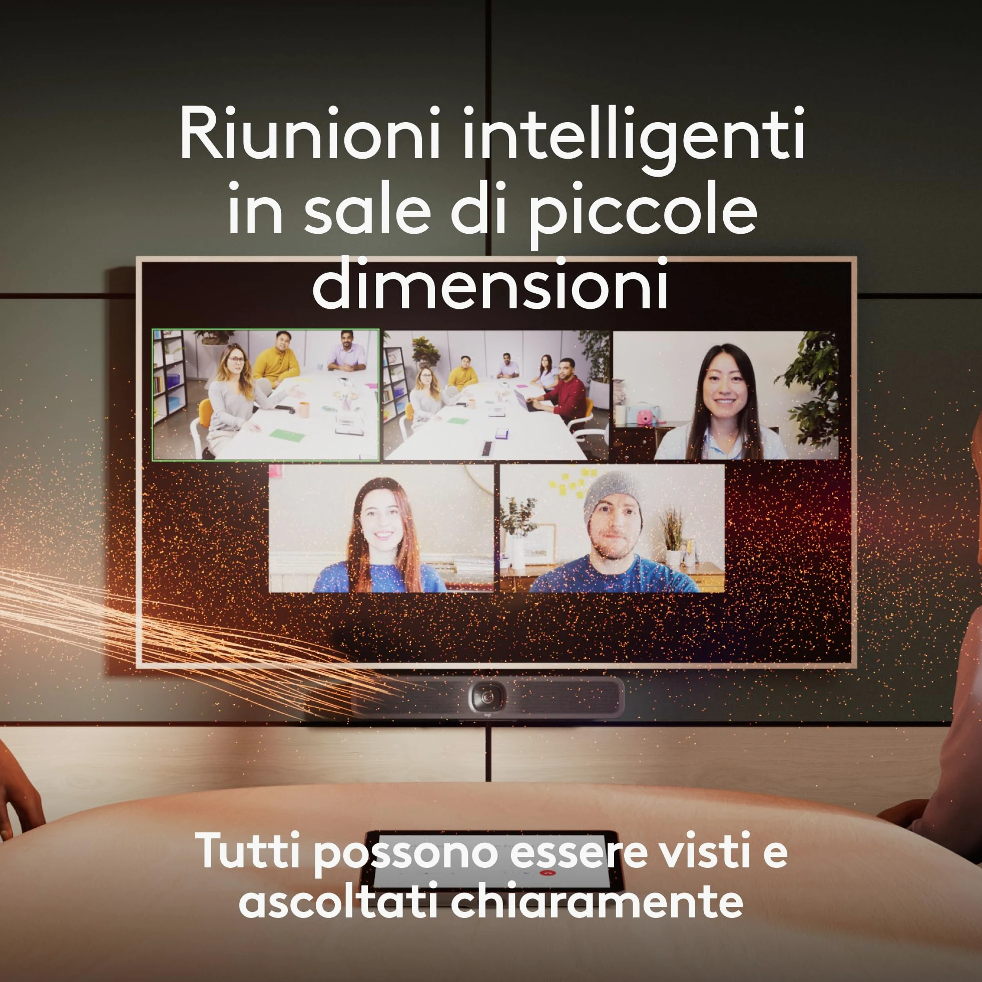 Logitech MeetUp 2 Videocamera per sale conferenze USB integrata, barra video compatta con funzionalità AI integrate, compatibile con Microsoft Teams, Zoom Rooms, Google Meet e altro ancora - Grafite