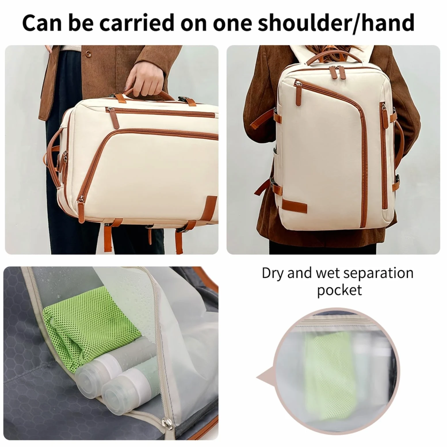 Zaino da Donna per Laptop di Grande capacità, Viaggio in Stile Semplice Affari, Lavoro E Uso Quotidiano-Beige