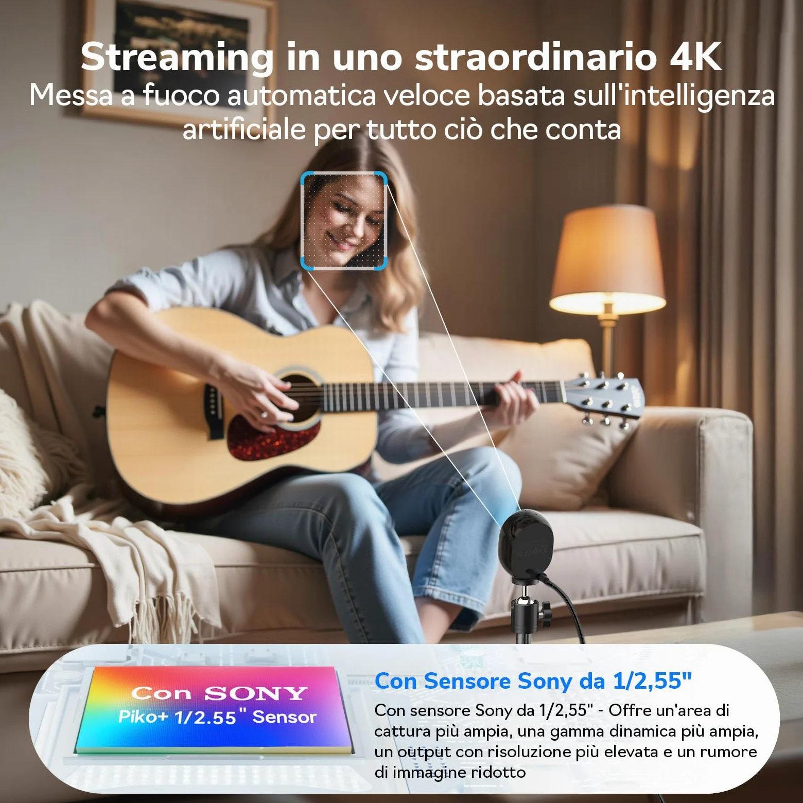 EMEET Piko+ Webcam 4K, la Prima Webcam 4K con Doppia Fotocamera AI al Mondo, 3 Microfoni e 3 Modalità Audio, Cover Magnetica per la Privacy Panda, per Gli Streamer Live