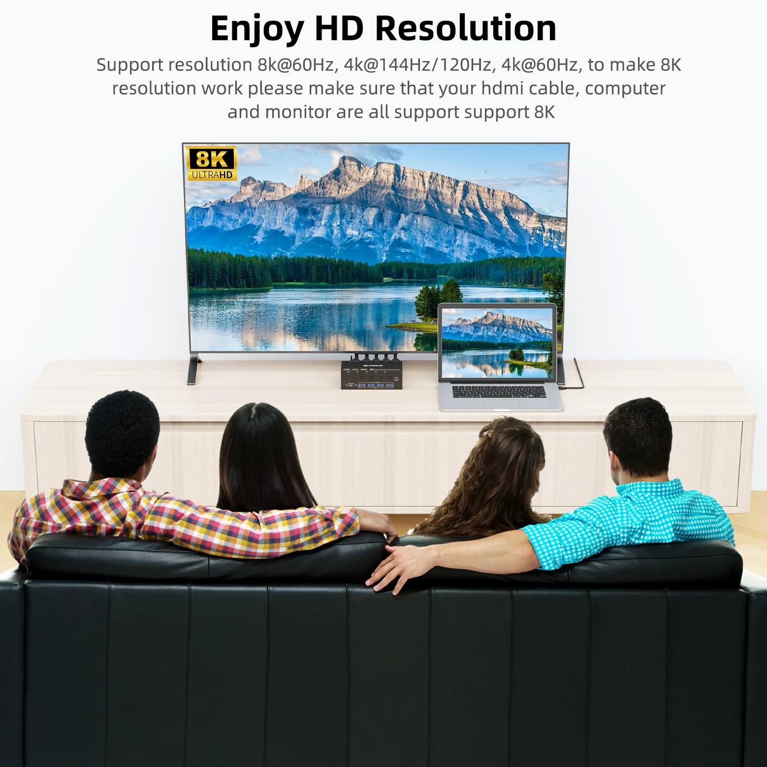 Switch KVM 2 Monitori 4 PC, KCEVE 8K@60Hz, 4K @144Hz USB 3.0 HDMI KVM Conmutador KVM con EDID EDID per 4PC Share Mouse Tastiera e Monitor, Chip stabile, Alta Compatibilità