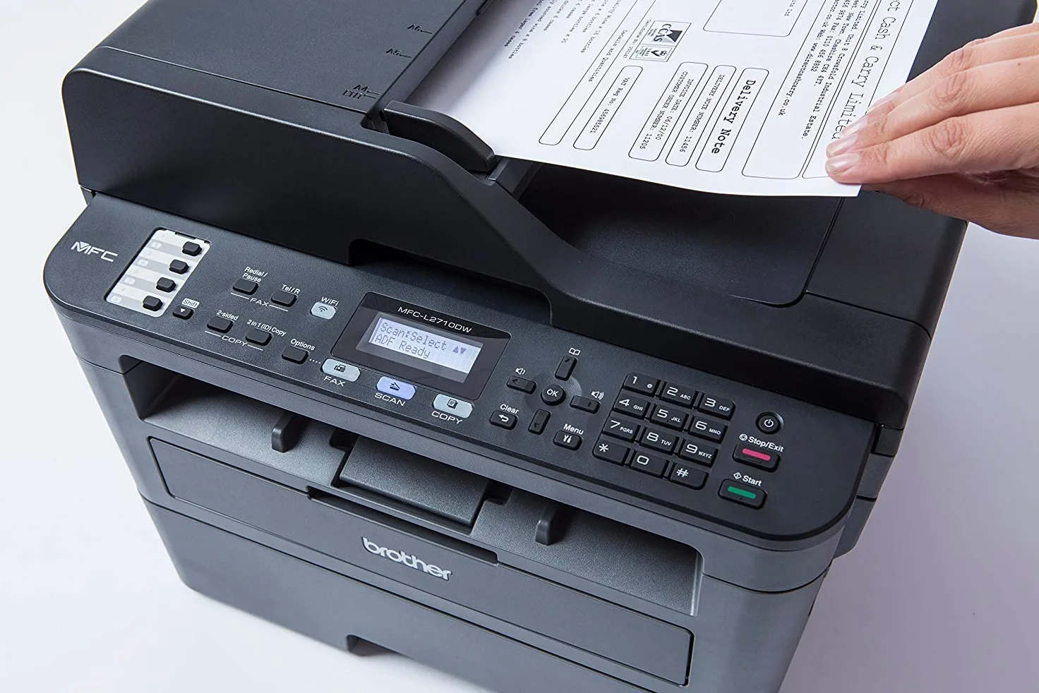 Brother mfcl2710dw — Stampante laser multifunzione monocromatica con fax e stampa (30 ppm fronte/retro, USB 2.0, Ethernet, WiFi Direct, processore da 600 MHz, 64 MB di memoria) grigia