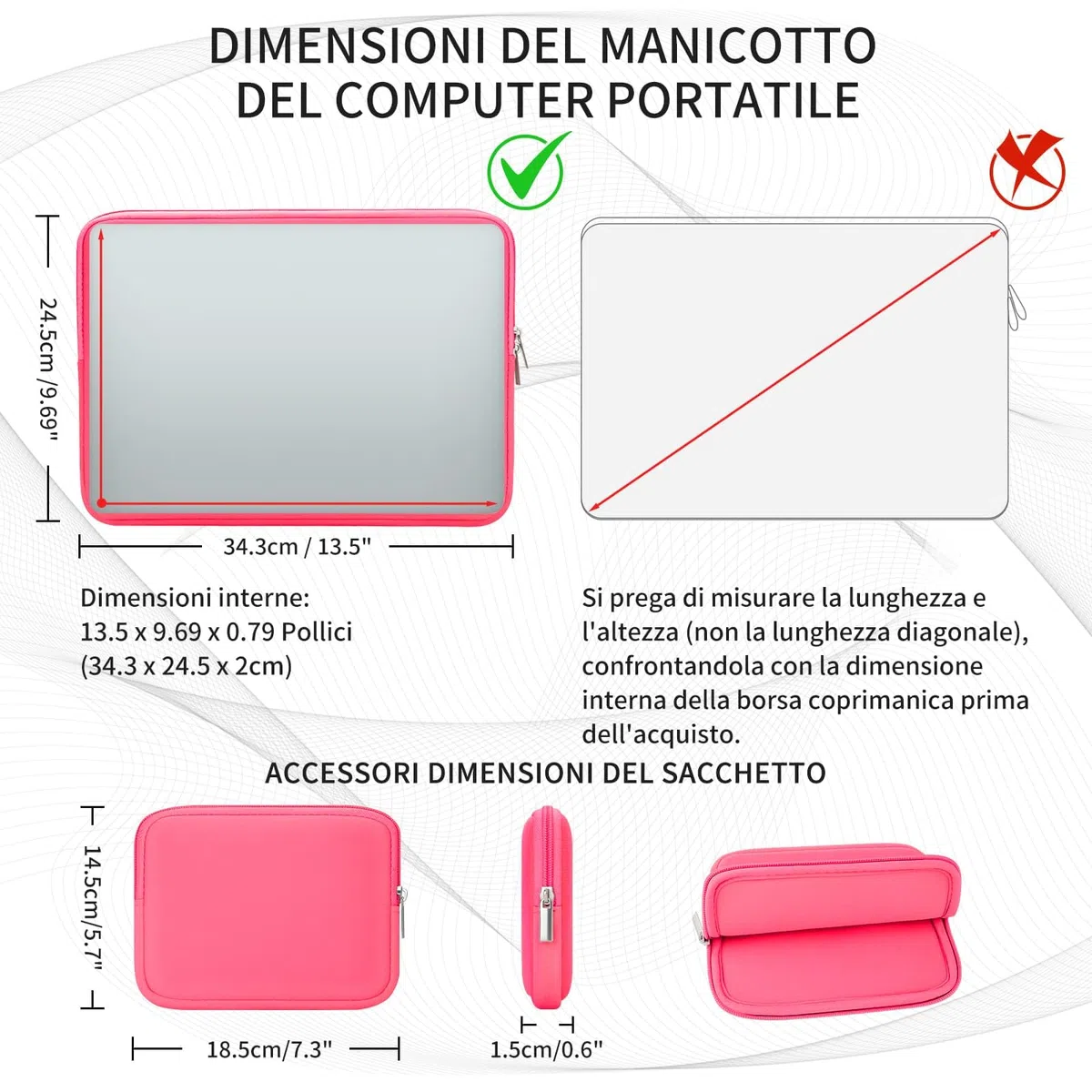 RAINYEAR Custodia imbottita con fodera morbida per laptop da 14 pollici, con tasca porta accessori per MacBook Air da 15 pollici M2 M3 M4 M5 e Notebook Chromebook da 14 pollici, Rosa Brillante