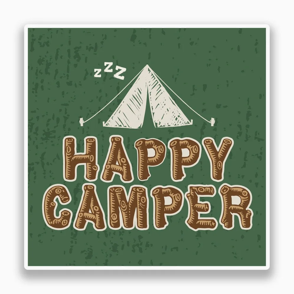 2 x 30 cm/300 mm Happy Camper adesivi in vinile per bagagli da viaggio #7340
