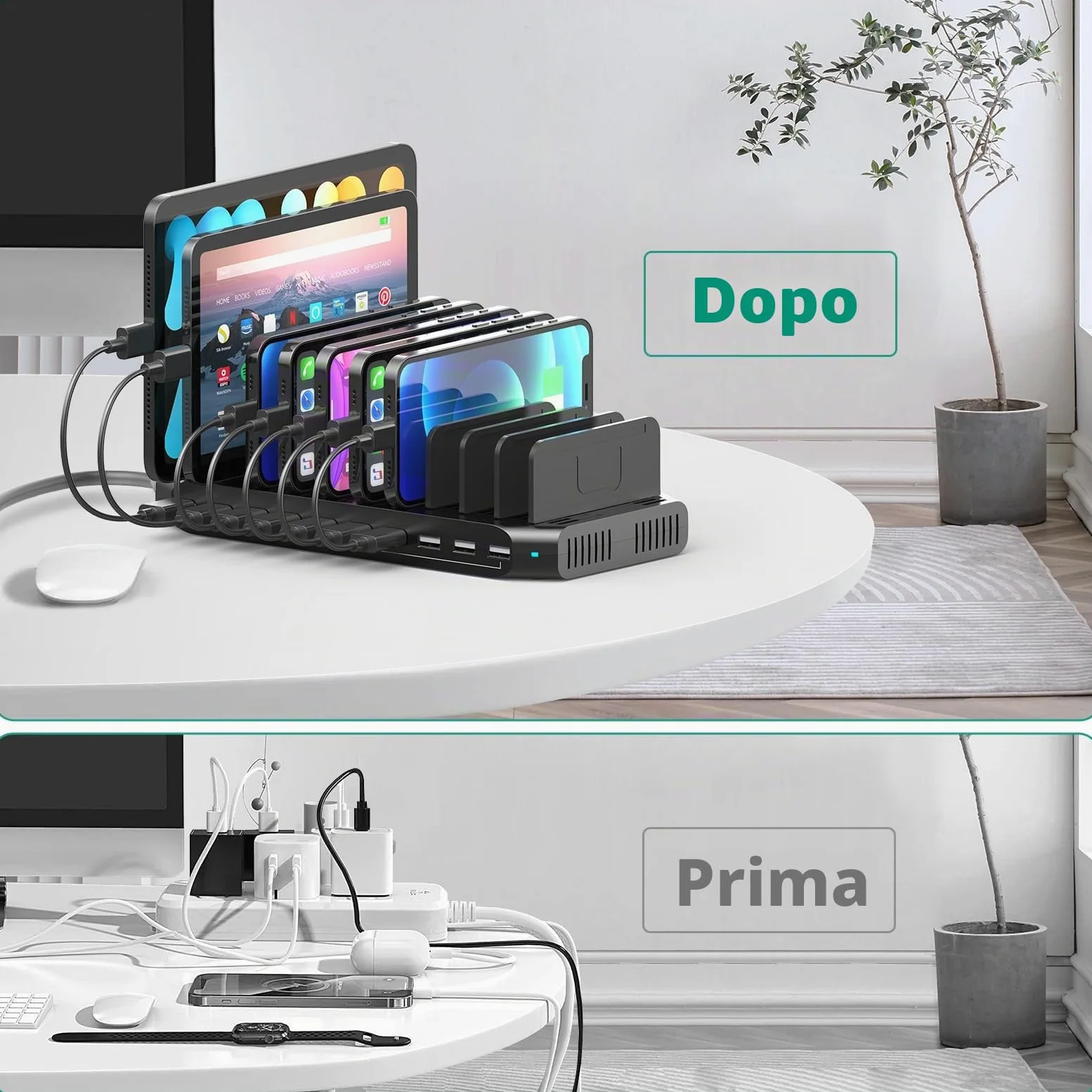 SUIDEK Stazione Di Ricarica Multipla A 10 Porte, Caricatore USB Da 60 W Per Più Dispositivi Con Divisori Regolabili, Compatibile Con Tablet, Smartphone