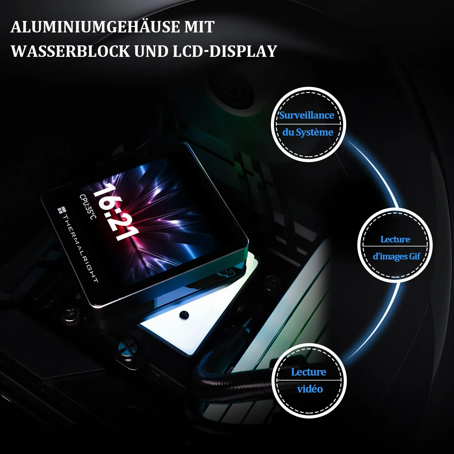 TR Grand Vision 240 ARGB Nero AIO CPU Liquid Cooler, Schermo LCD IPS con Risoluzione 480x480, per AM5/LGA1851/1700, Schermo LCD Magnetico da 3,4 Pollici per Immagini - Nero