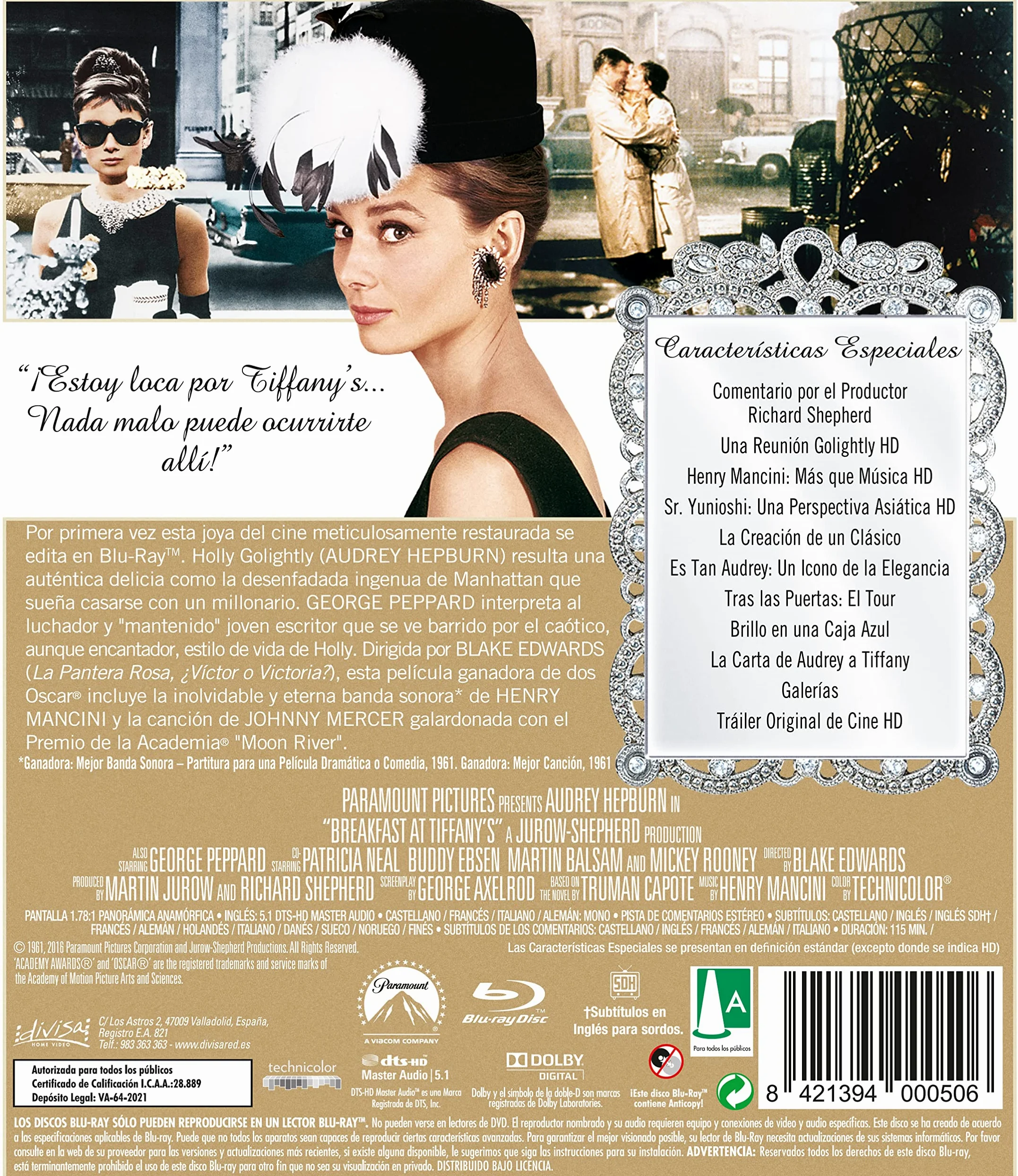 Colazione da Tiffany, Breakfast at Tiffany's 1961 Blu-Ray Import Spagnolo, Audio Italiano, Blake Edwards, Audrey Hepburn, George Peppard, Patricia Neal