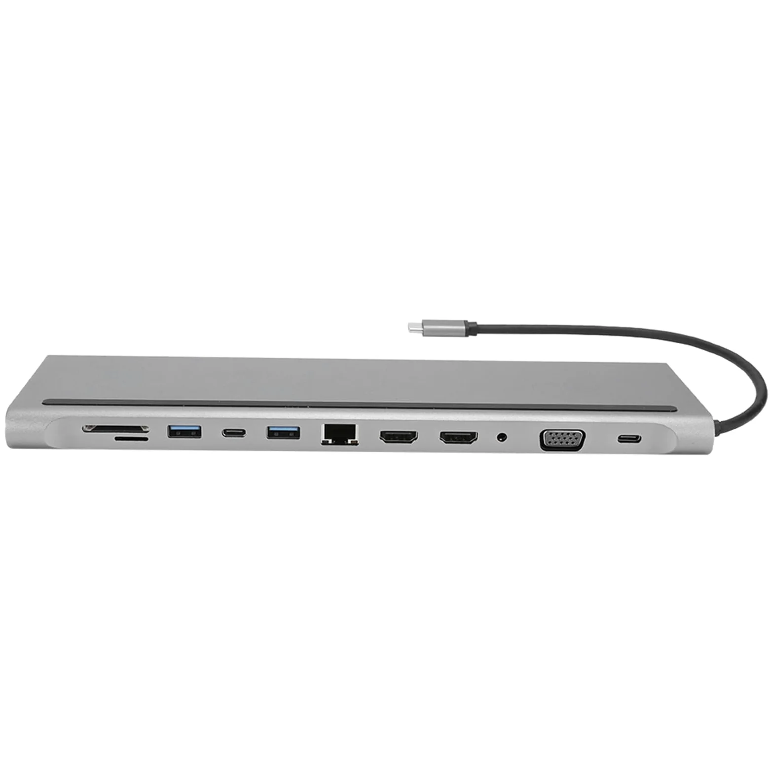 PUSOKEI Docking Station Dual VGA 12 in 1 per Notebook di Tipo C, Hub USB per Disco U, Mouse, Tastiera, PD da 87 W, RJ45, Dock in Lega di Alluminio Connessione Stabile - Ideale per L'uso in Ufficio