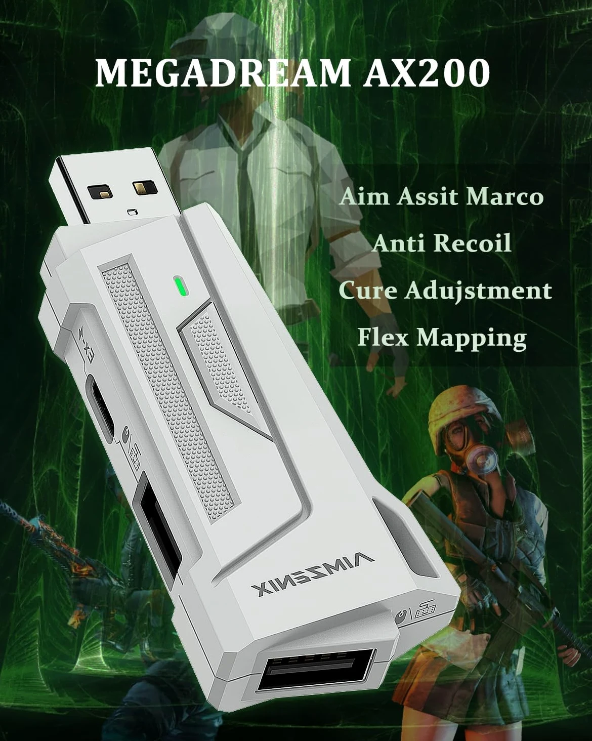 Megadream AX200 Adattatore per tastiera e mouse, convertitore ad alte prestazioni per giocare a FPS, COD, R6, The Finals, mappatura della flessione