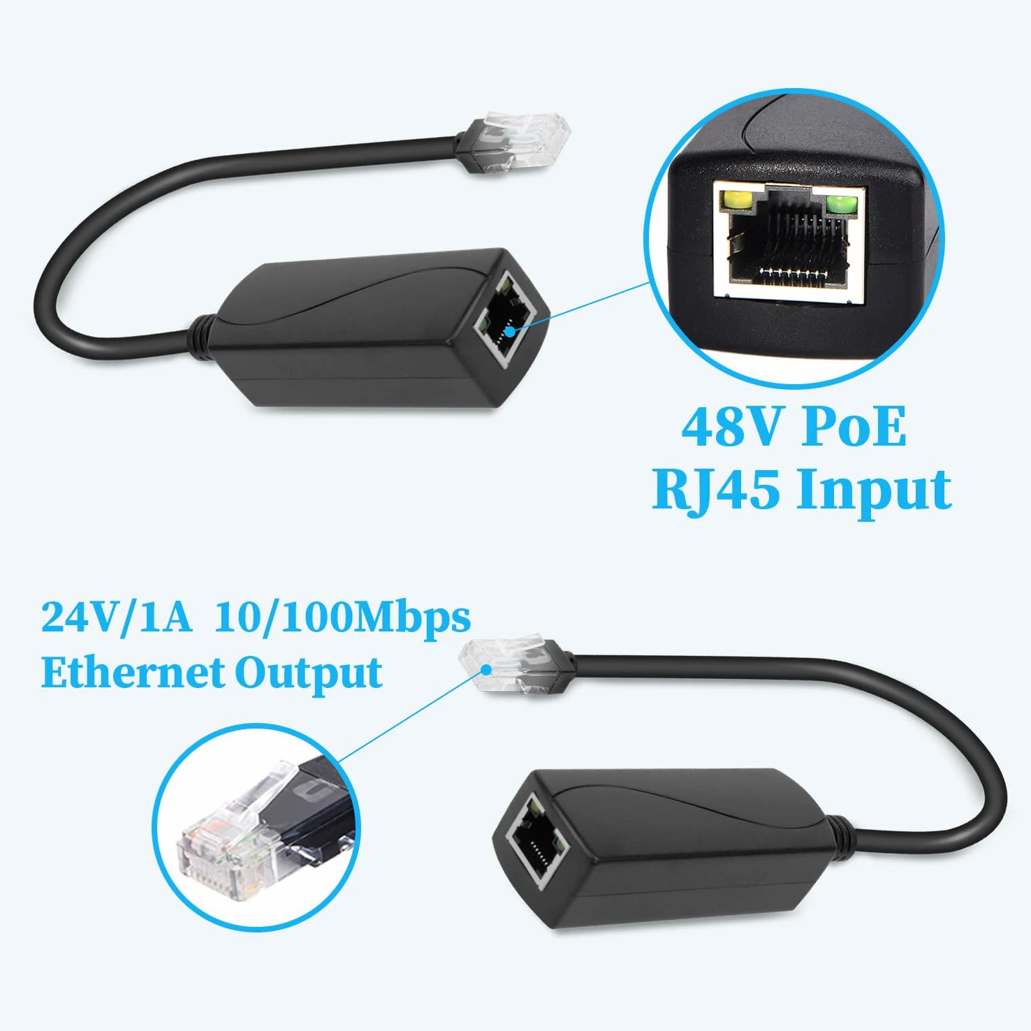 Convertitore PoE 48V a 24V PoE, uscita porta RJ45 24V/1A, 24W max, IEEE802.3 af/at, adattatore PoE passivo per dispositivi di alimentazione passiva 24V, Plug and Play (PS5724AT-RJ)