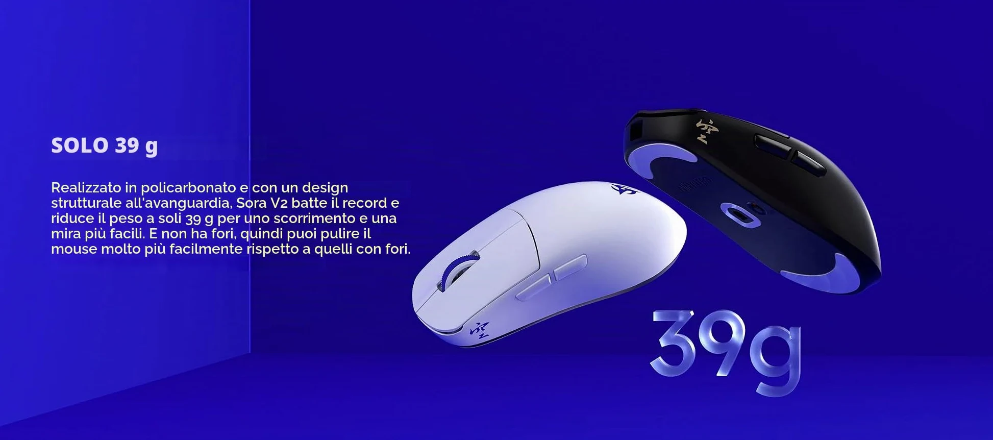 Ninjutso Sora V2 8K Mouse Wireless Gaming (39g) - Sensore AIMNINJA, 26000 DPI, Ricevitore SnappyFire 8K Incluso, Policarbonato, Nero