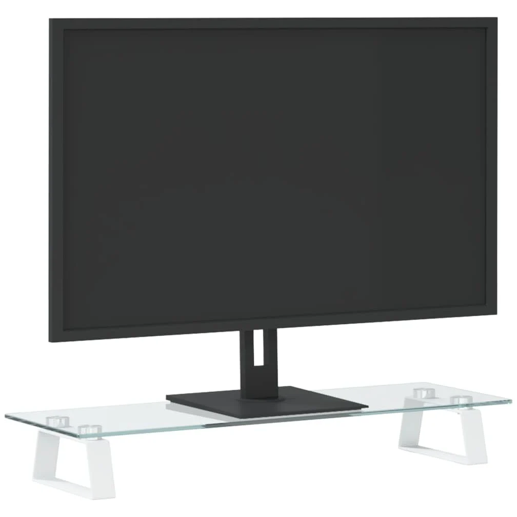 Mangloder Supporto Monitor Bianco 60x20x8cm in Vetro Temperato e Metallo, Supporto Schermo Ergonomico con Spazio per Scrivania, Postazione di Lavoro, Home Office, Accessori da Ufficio e Gestione Cavi