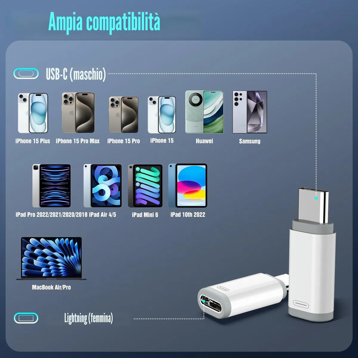 TiMOVO Adattatore da Femmina a USB C Maschio, USB-C a con Anti-Lost Loop, Carica e Sincronizzazione Dati per i-Phone 17/16 Pro/Pro Max/Plus, iPad PRO/Air, Non per Audio/OTG