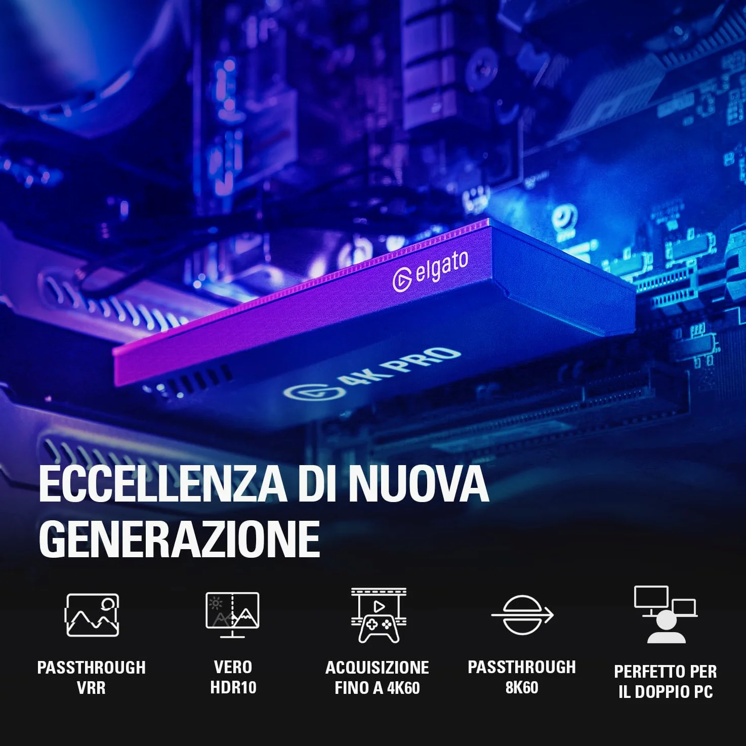 Elgato 4K Pro, Scheda Acquisizione Interna: Passaggio diretto 8K60|4K60 HDR10 con Latenza Ultra-Bassa su PS5|Pro, Xbox Series X|S, Nintendo Switch 2, OBS e Altro, per Streaming, Compatibile PC|Dual PC