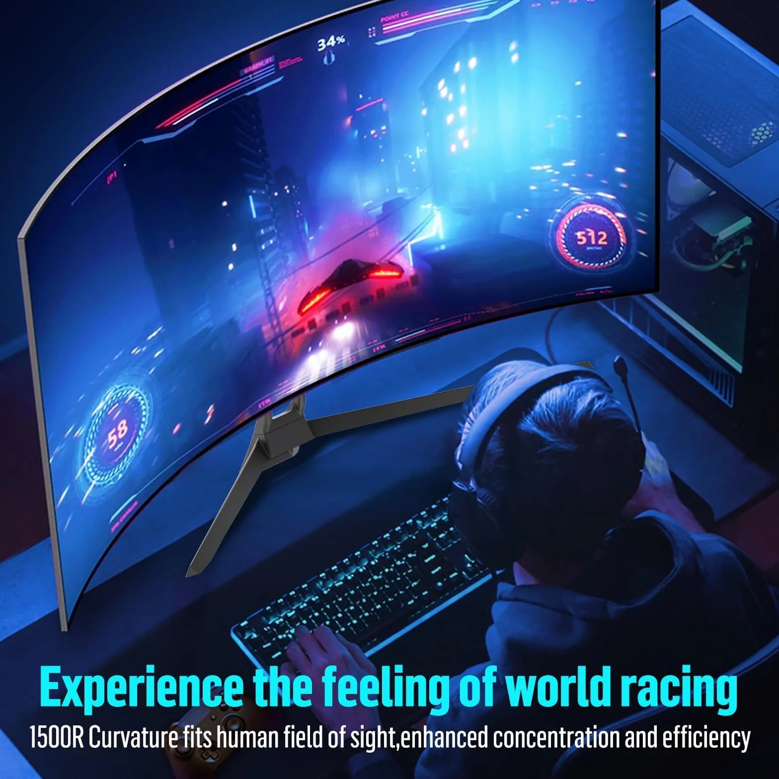 Gawfolk awfolk Monitor Gaming Curvo 34" Ultrawide, UWQHD 3440x1440, 165Hz, AMD FreeSync, VESA