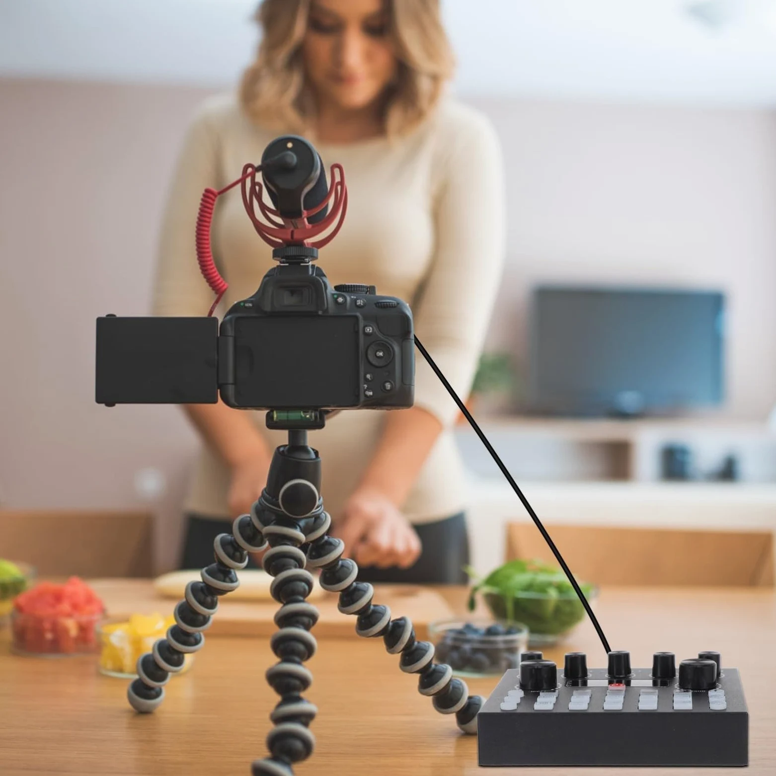 Kichvoe Scheda Audio Esterna Cambia per Computer e Design Grande Manopola, Struttura in Ferro e Luci LED per Adulti per Live Streaming e Karaoke