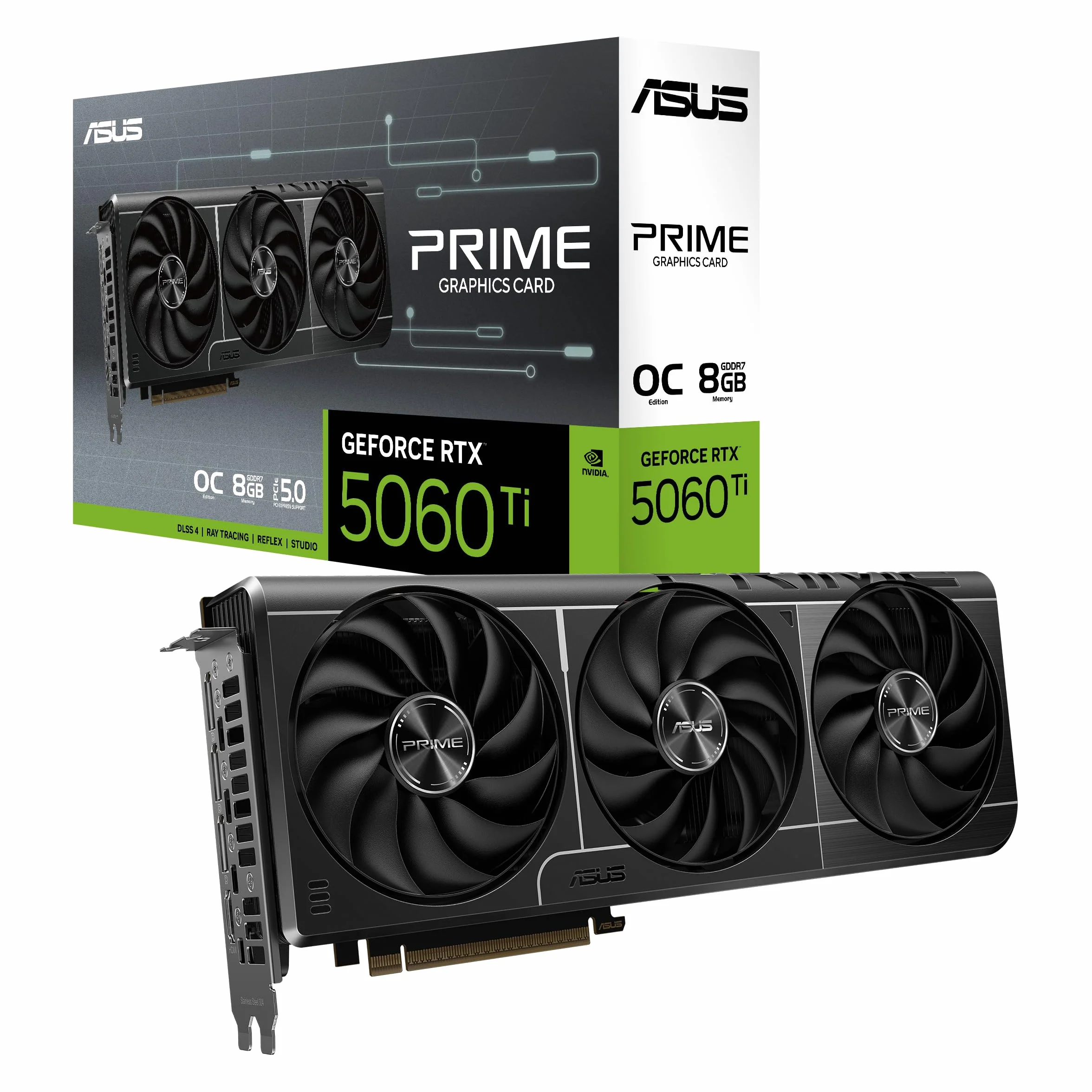 ASUS Prime NVIDIA GeForce RTX 5060 Ti OC Edition, Scheda Grafica 8 GB GDDR7, 128 Bit, PCIe 5.0, 3 Ventole Axial-Tech, 1 HDMI 2.1, 3 DisplayPort 2.1, GPU Tweak III, Nera, PRIME-RTX5060TI-O8G