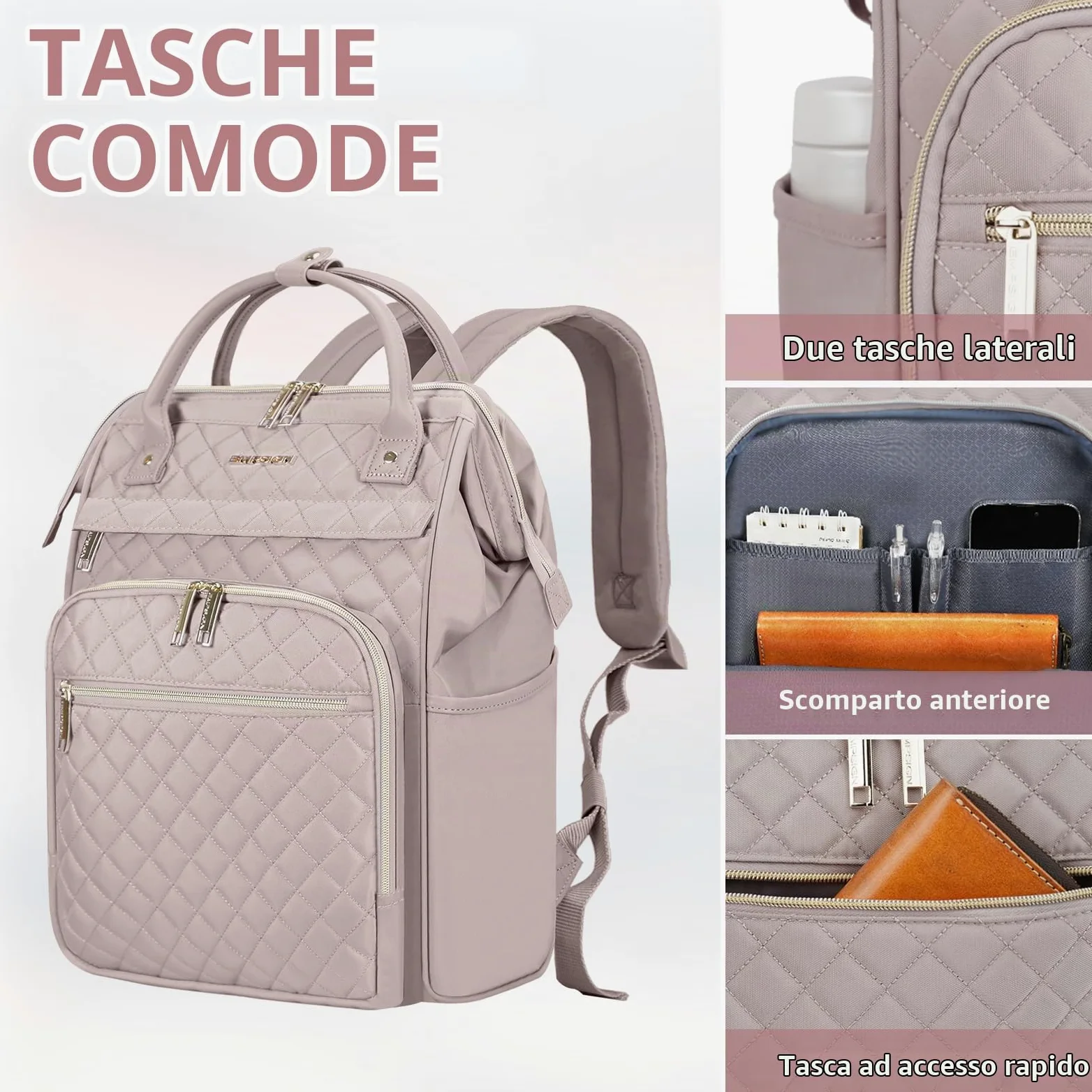 EMPSIGN Zaino Porta PC 17 Pollici, Multitasche Grande Capacità Resistente | rosa, idrorepellente, tasche laterali per borraccia, spallacci comodi, fascia trolley, adatto per scuola, ufficio e viaggi