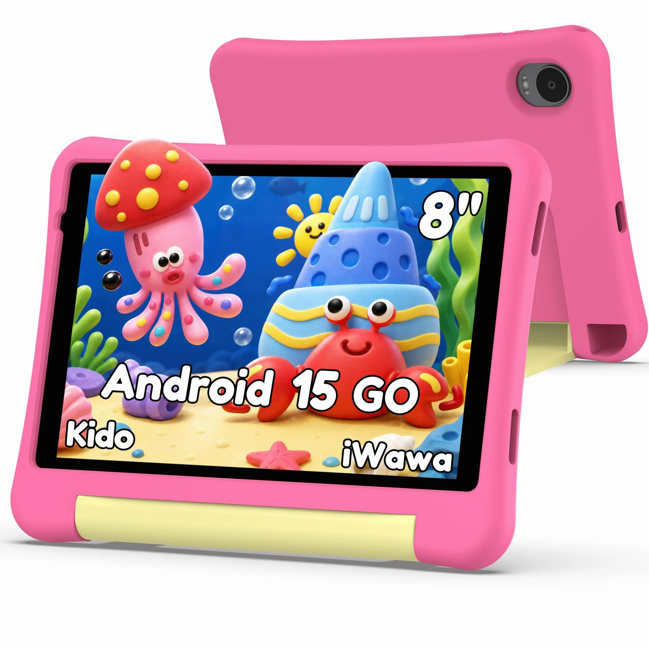 ALLDOCUBE Kido Tablet Per Bambini 8 Pollici, Android 15 Go, 32GB ROM, Rosa | Controllo Parentale, iWaWa preinstallato, 512GB TF, Unisoc T310, 5000mAh, 2 Altoparlanti, Jack 3,5mm, Cover Anticaduta