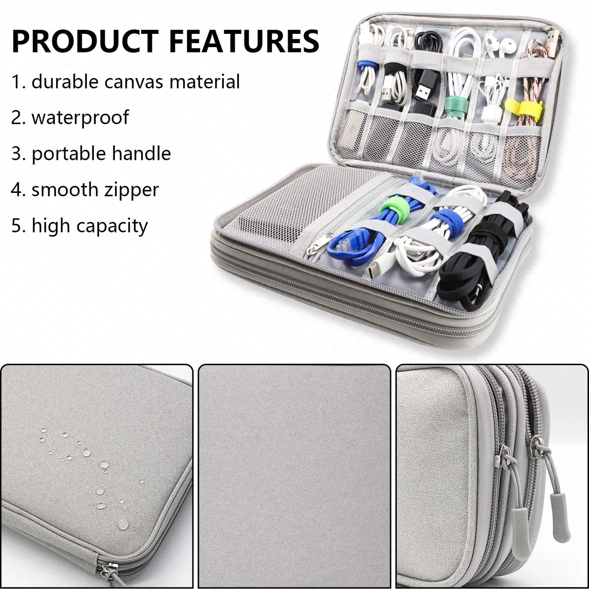 Teskyer Borsa Organizer Cavi, Impermeabile, Borsa Porta Accessori da Viaggio, Borsa Accessori Elettronici, Grigio