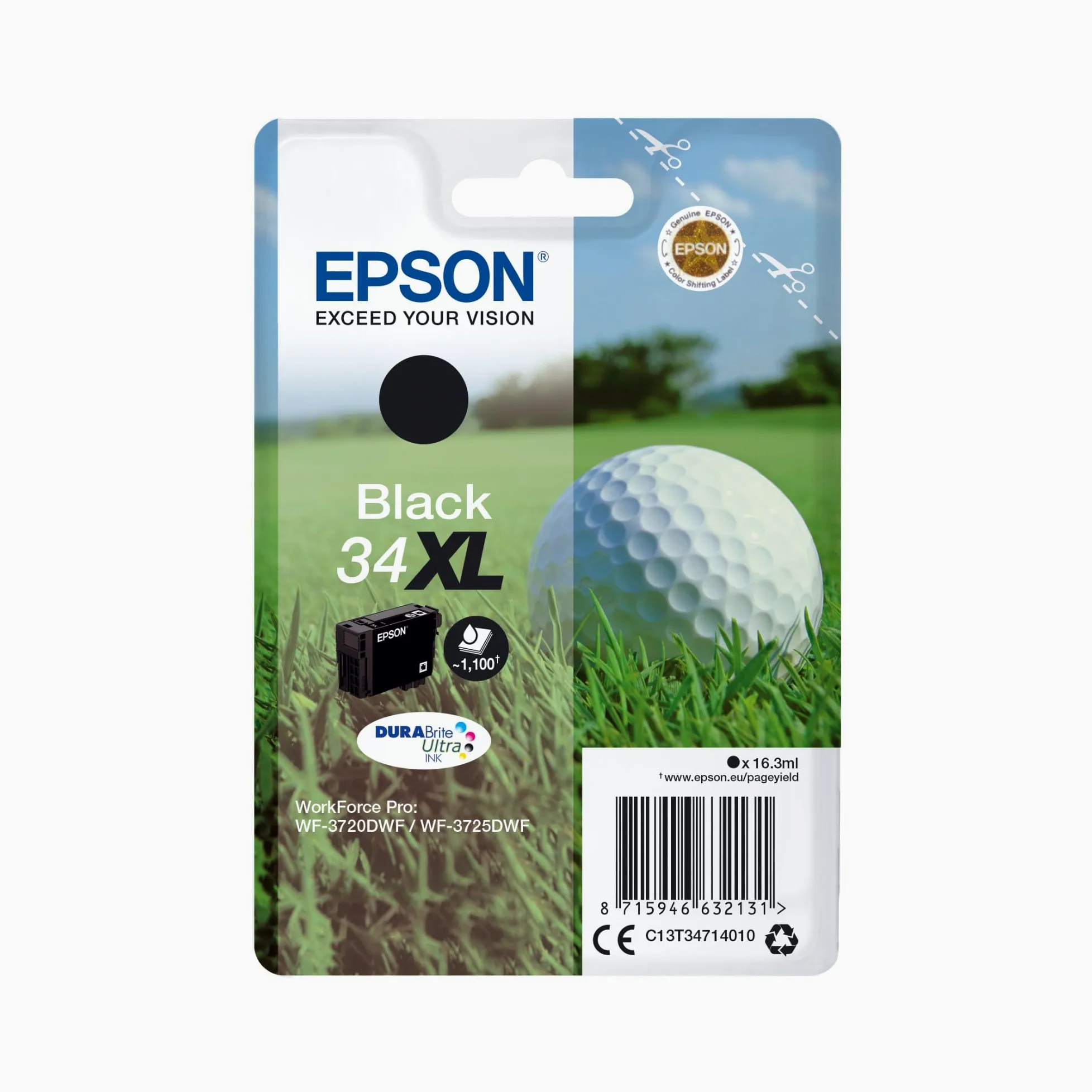 Epson 34 Serie Pallina da Golf, Cartuccia Originale Getto d'Inchiostro DURABrite Ultra, Formato XL, Nero