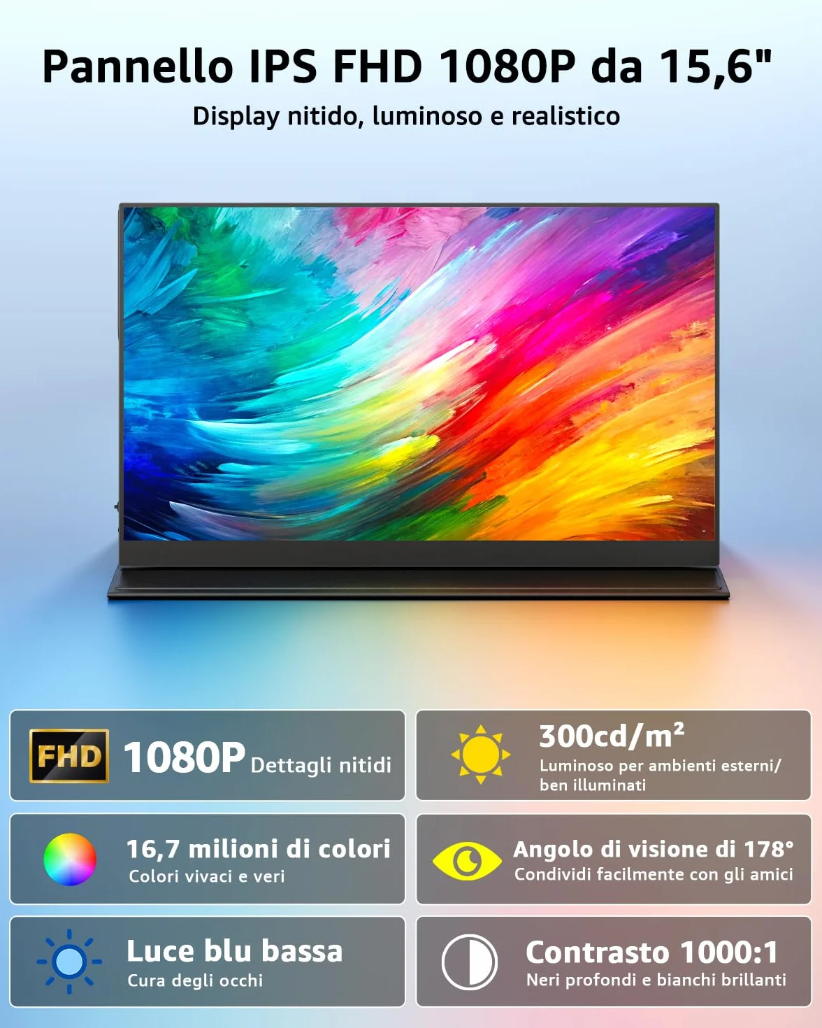 Yodoit Monitor Portatile 15,6" Display IPS FHD 1920x1080P | Secondo Schermo Esterno per laptop con Connettività USB-C e HDMI, con Altoparlanti e Custodia, per PC, Mac, PS3/4/5, Xbox
