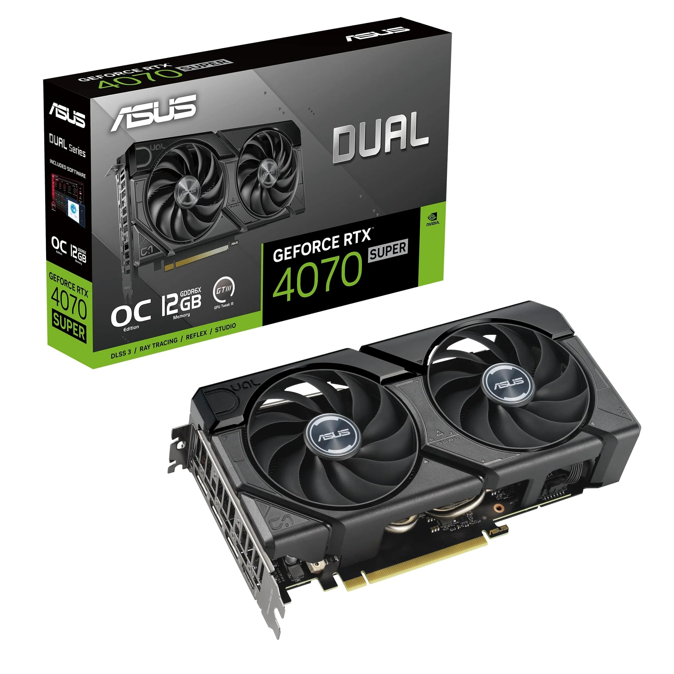 ASUS DUAL NVIDIA GeForce RTX 4070 SUPER EVO OC Edition Scheda Grafica, 12 GB GDDR6X, 192-bit 21 Gbps, PCIE 4.0, GPU Tweak III, Nero, DUAL-RTX4070S-O12G-EVO