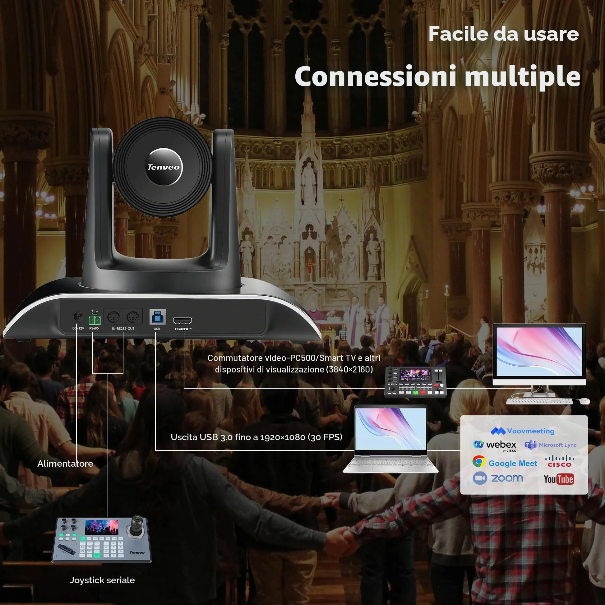 Tenveo Sistema di Telecamera per Conferenze 4K con Microfono Bluetooth, Camera PTZ Zoom Ottico 3X Tracking IA, USB3.0/HDMI, 93° Grandangolo per Videoconferenza, Riunioni, Chiesa, Zoom/Teams/OBS