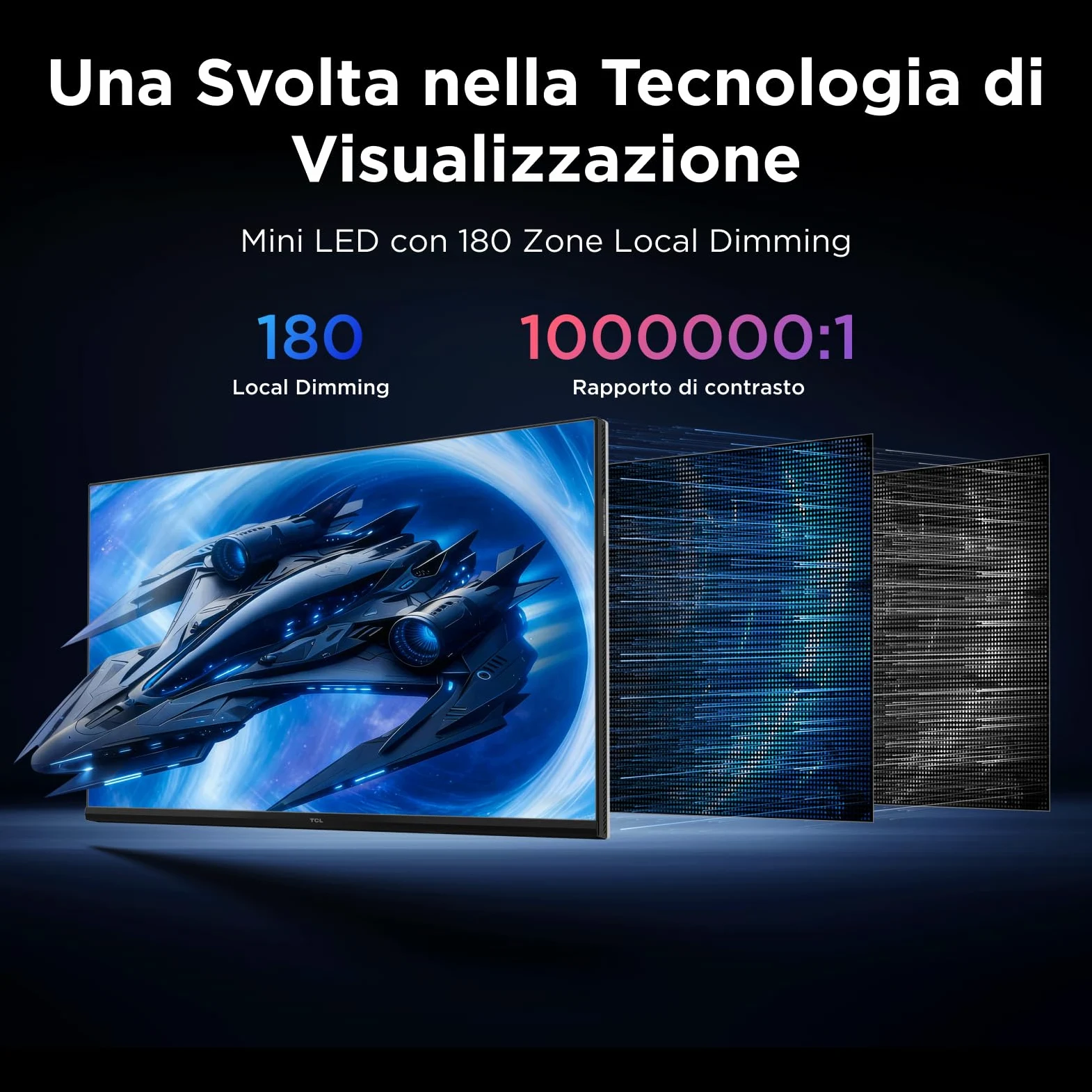 TCL 27G64 Gaming Monitor LED QD Mini da 27 polliciitem namerisoluzione QHD,180 Hz,parnello Fast HVA,HDR 600 nit, tempo dirisposta GTG di 1ms, compatibilità AMD Freesymc, G-Sync