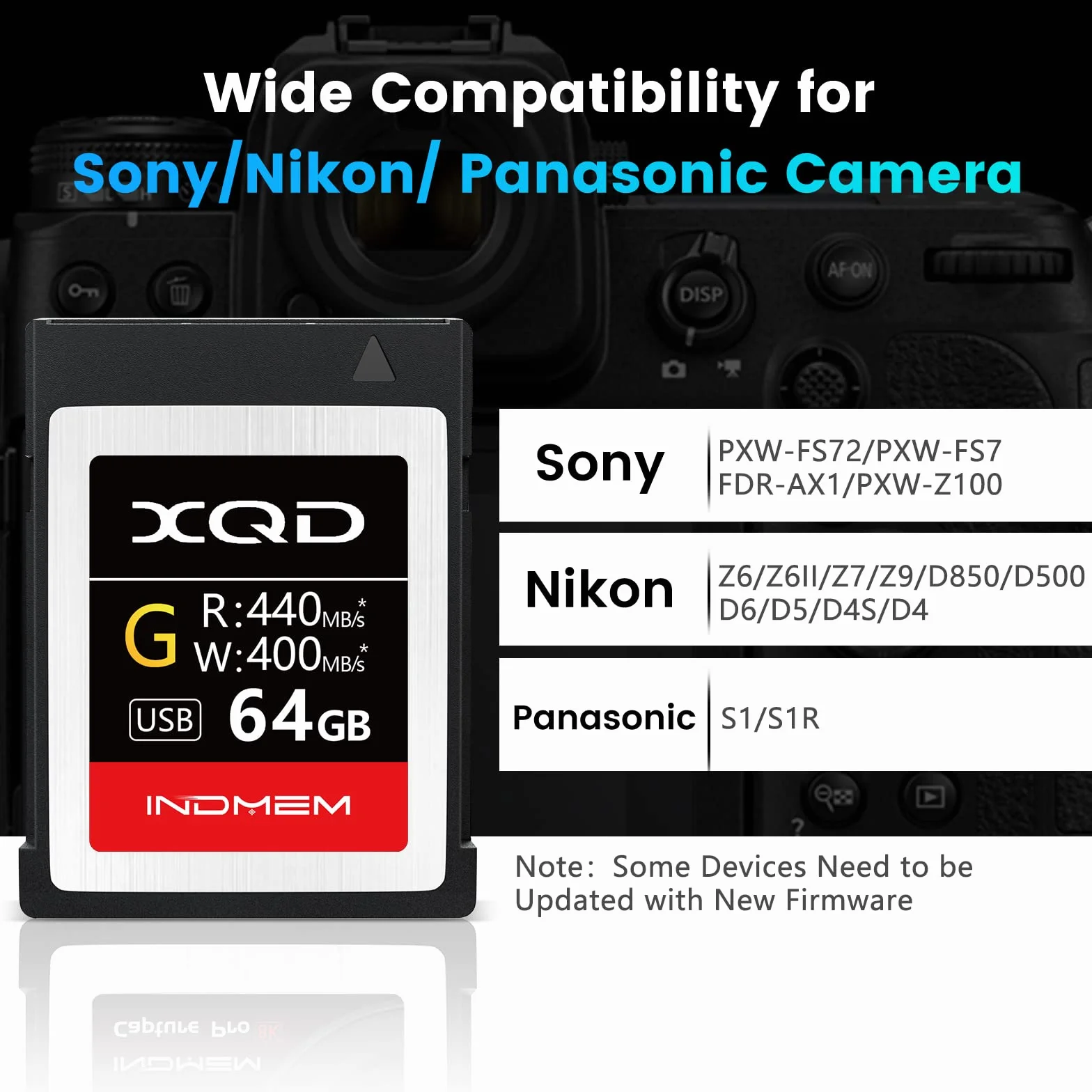 INDMEM 64 GB XQD Card 5 X Tough MLC XQD Flash Card High Speed G Series (lettura 440 MB/s e scrittura 400 MB/s)