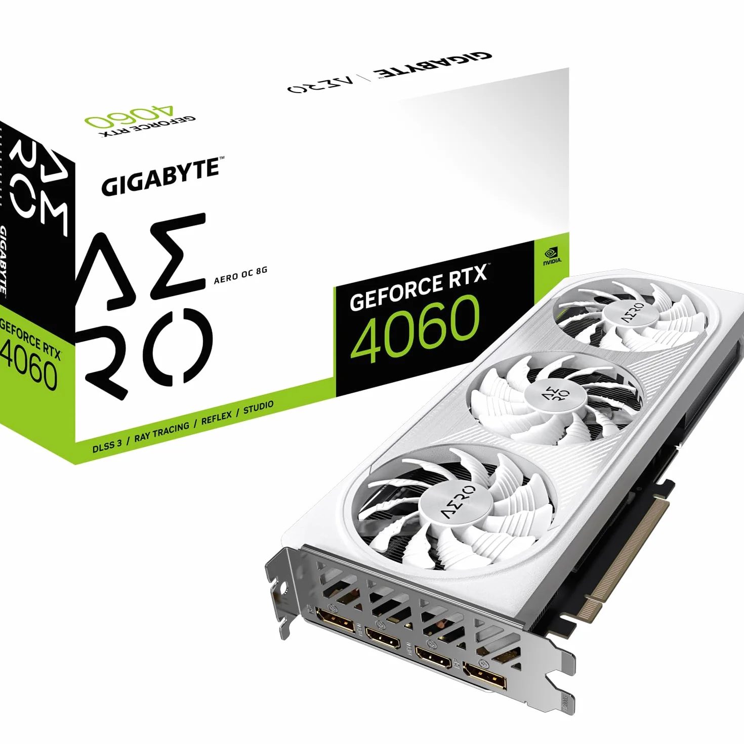 Gigabyte NVIDIA GeForce RTX 4060 AERO OC Scheda grafica - 8GB GDDR6, 128-bit, PCI-E 4.0, 2550MHz Core Clock, 2x DP 1.4, 2x HDMI 2.1a, NVIDIA DLSS 3 - GV-N4060AERO OC-8GD