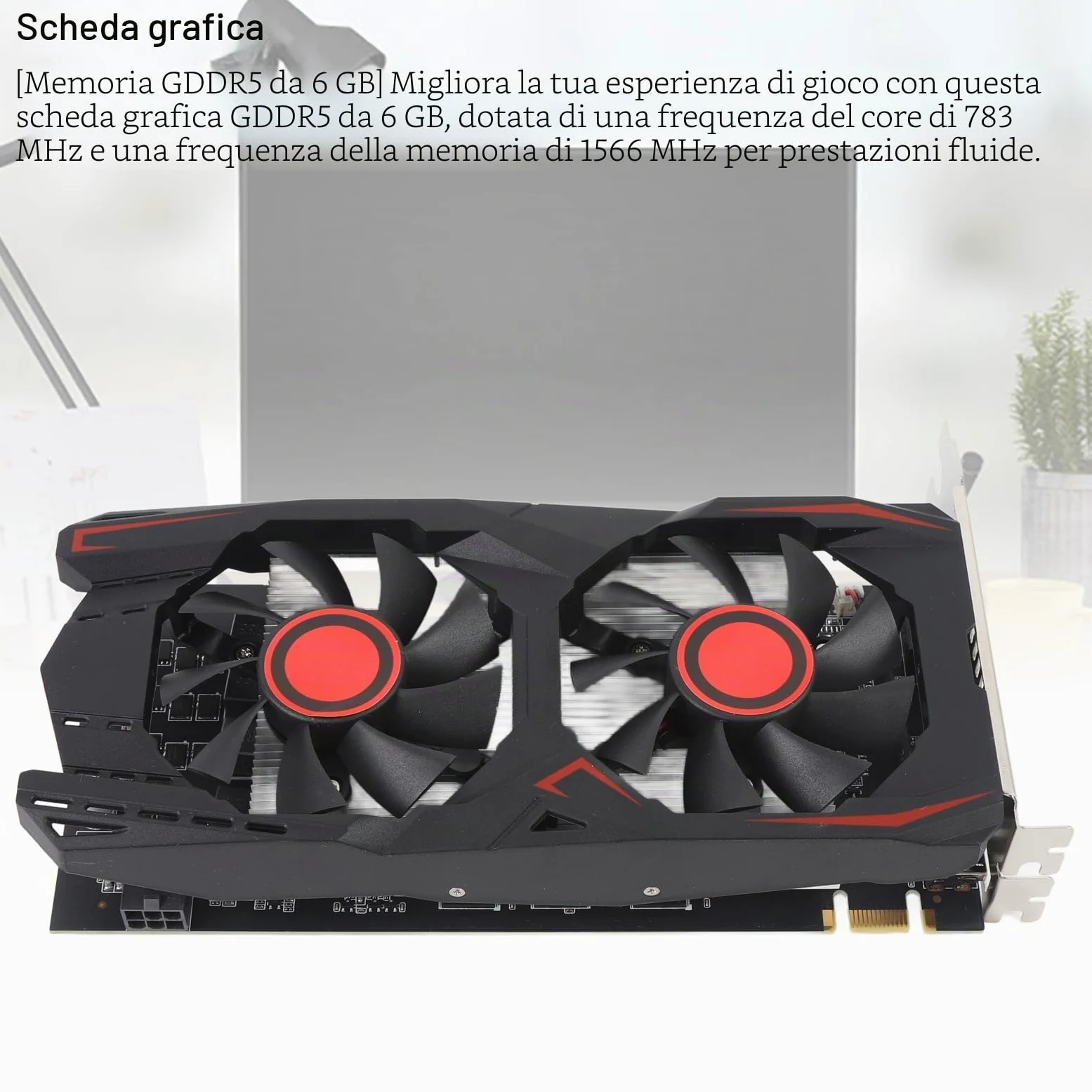 Tosuny Scheda di Computer Grafica, 6 GB GDDR5 192BIT 783/1566MHz PCIE 2.0 16x Scheda Grafica da Gioco, Ventola di Raffreddamento a Doppio Raffreddamento e Interfaccia DVI VGA, per PC