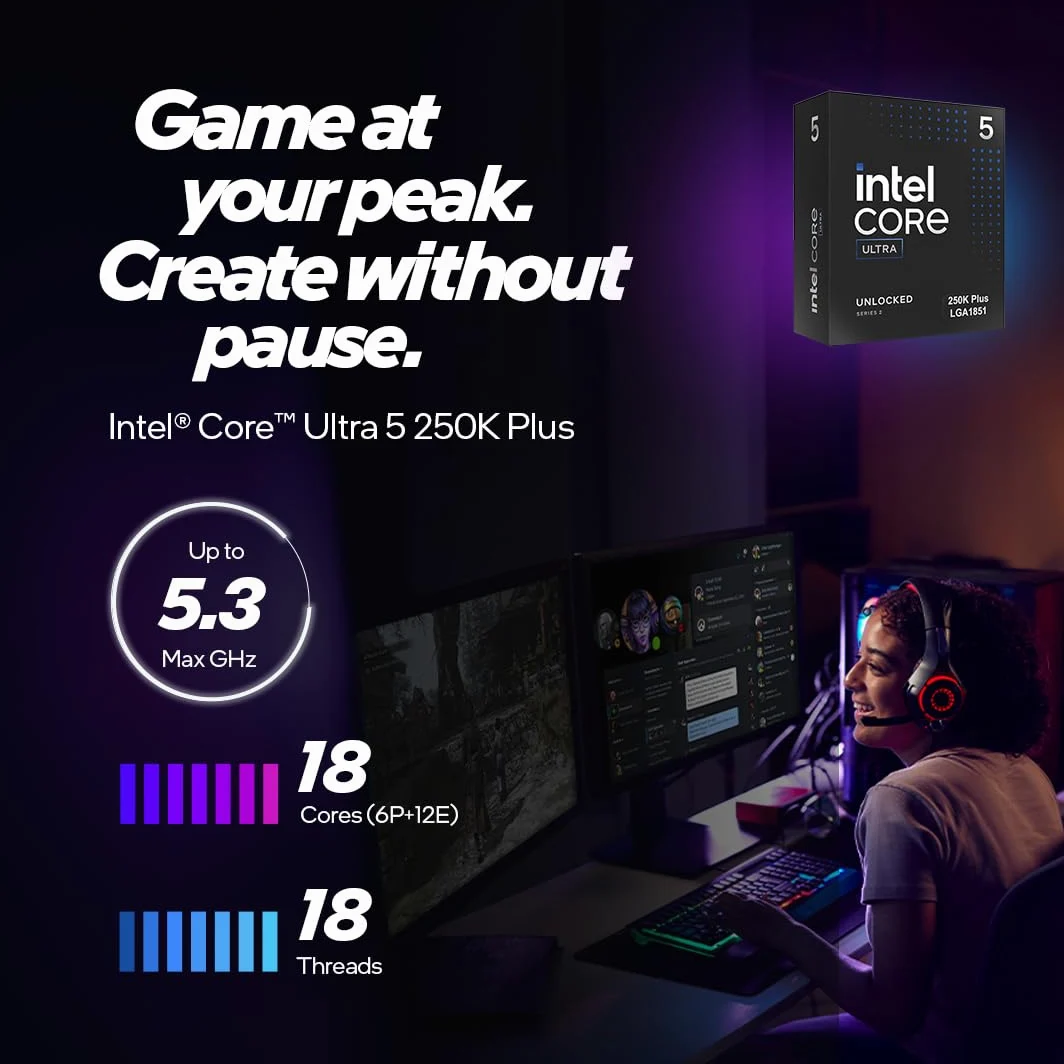 Processore Intel® Core™ Ultra 5 250KF Plus 18 core (6 P-core + 12 E-core) fino a 5.3 GHz