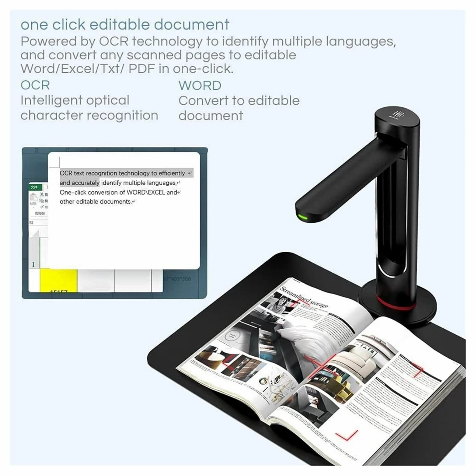 Telecamera per documenti K21 A3 / A4 Documento del libro Scanner for montaggio fisso ad alta definizione 2 3MP. Scanner con multi-lingua Auto-appiatti Fornisce una rapida velocità di messa a fuoco(U-S