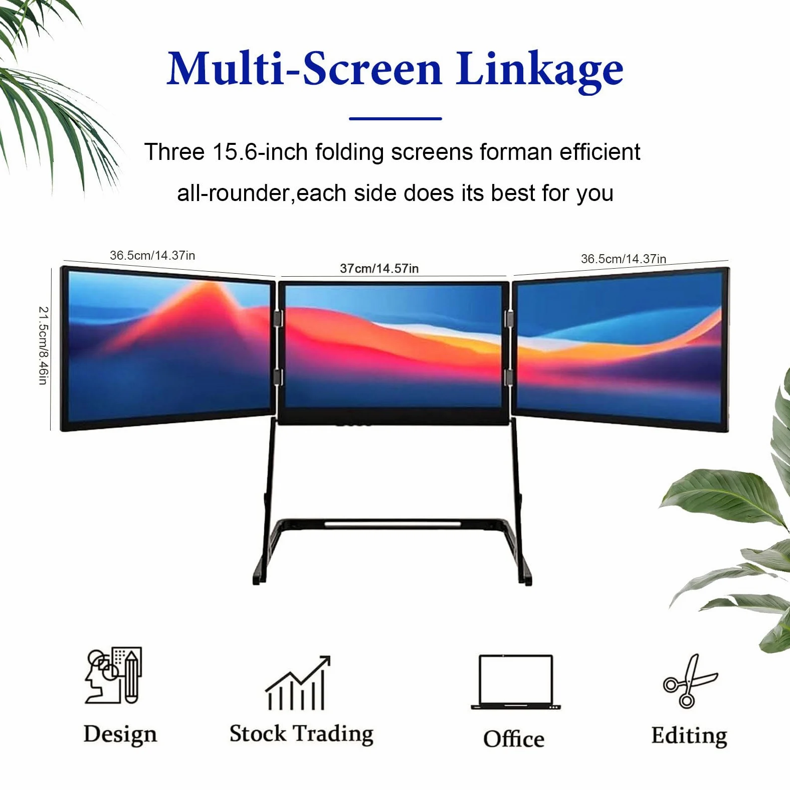 Monitor Portatile 15,6 Pollici Hdr Ips, Estensore Schermo Triplo Laptop, Display Aggiuntivo per Smart Working, Setup Triple Monitor Laptop per Designer
