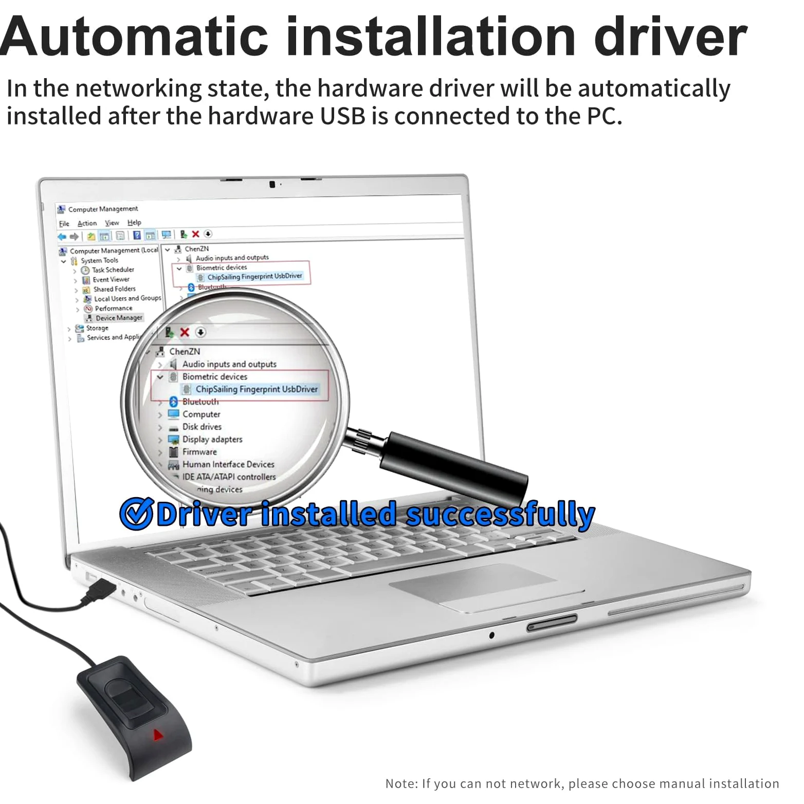 JIANBOLAND Lettore di impronte digitali USB per Windows10/11, installazione automatica del driver plug-and-play Windows Hello con cavo di prolunga da 1,5 m, funzionamento senza password di Windows