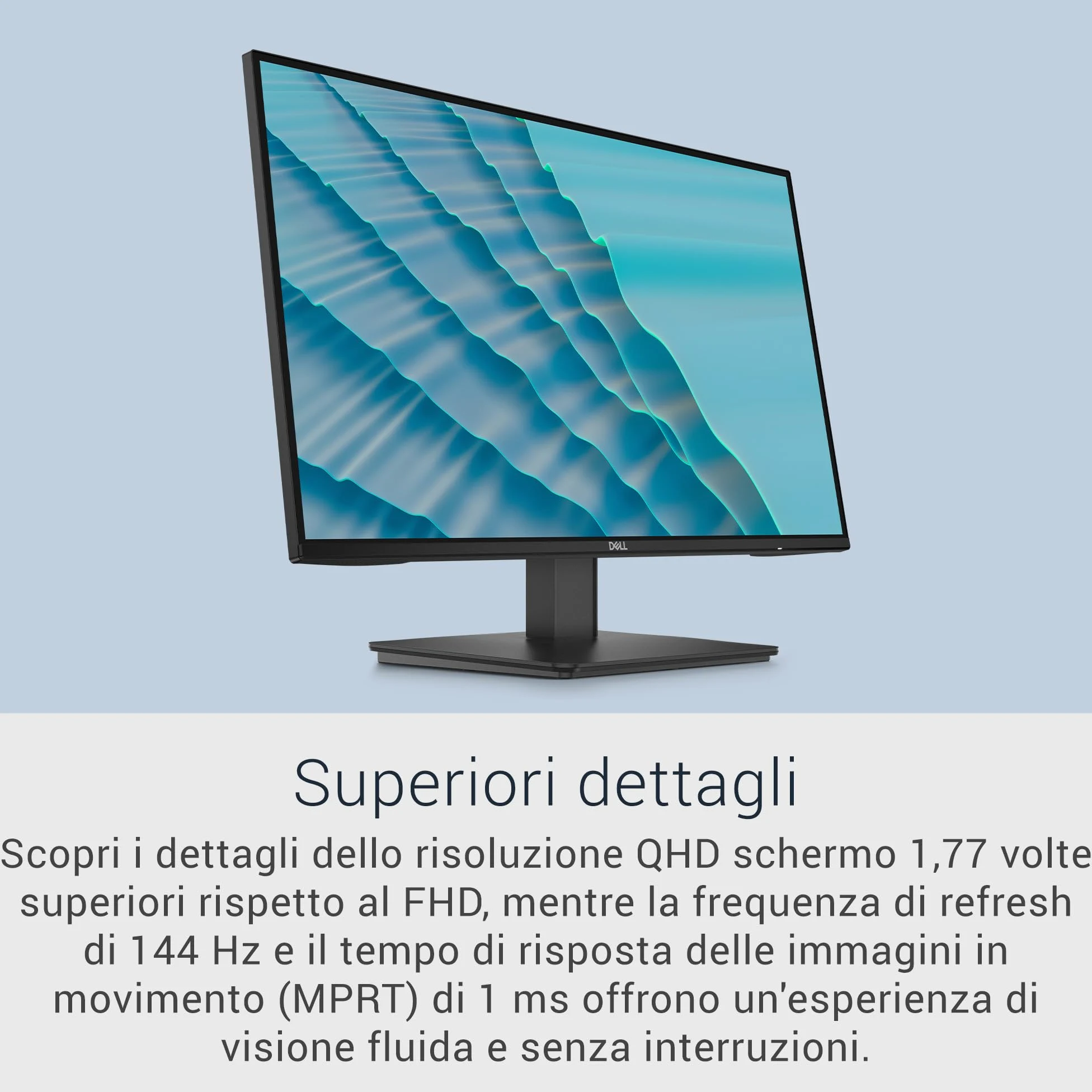 Dell 27 Monitor - SE2726D, QHD (2560x1440), 144Hz, IPS, 1ms MPRT, AMD FreeSync, 99% sRGB, VESA (100x100mm), DisplayPort, HDMI, 3 Anni di Garanzia, Nero