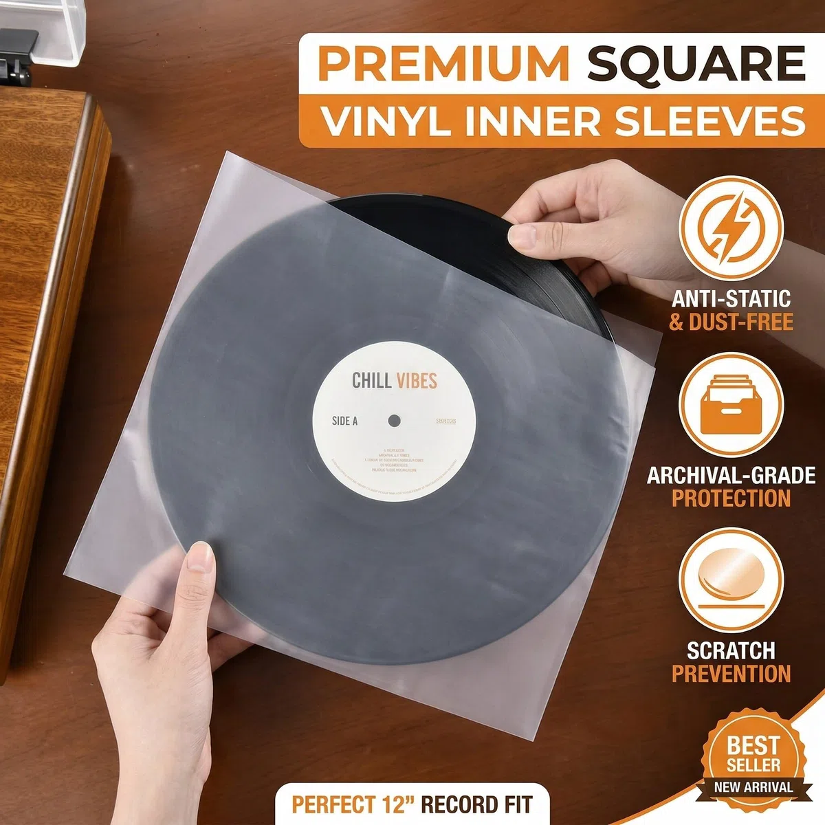 100 Pezzi Piazza Buste Vinili 33 Giri, Protezione Antistatica per Dischi Vinile, Vinyl Sleeves Trasparenti, Custodie Plastiche per Vinili da 12 Pollici
