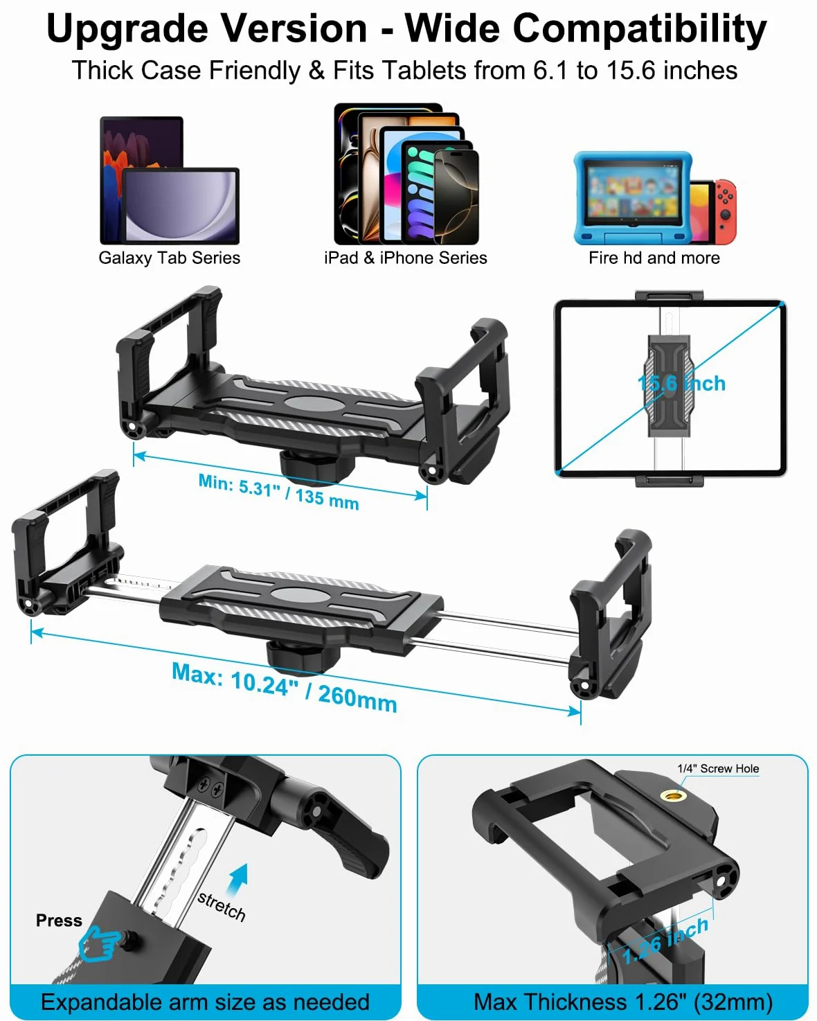 Supporto Tablet Auto Portabicchieri per 6,1 a 15,6 pollici iPad, [Braccio Telescopico in Metallo] Supporto Tablet & Telefono Bicchiere Camion per iPad Pro 13 12,9 11 Air Mini, Galaxy, iPhone