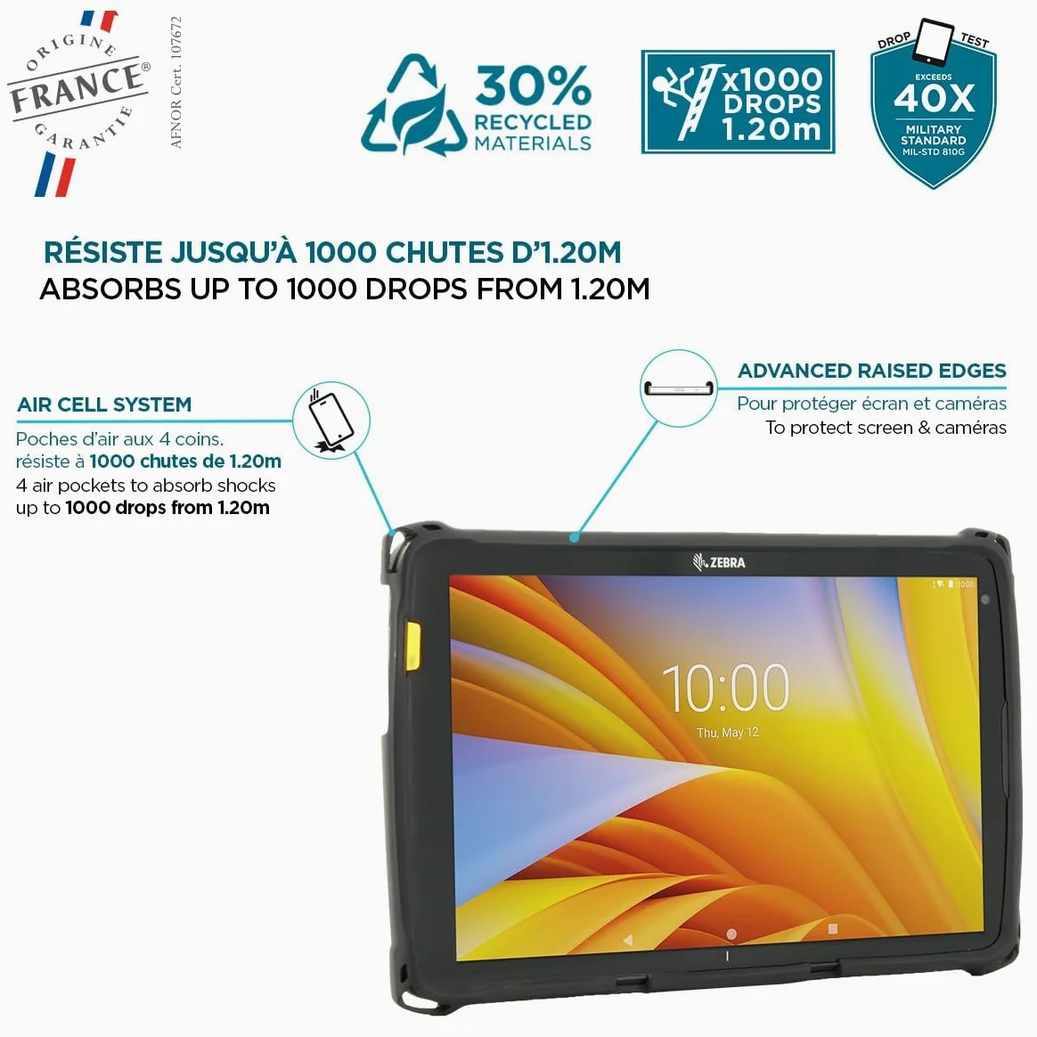 MOBILIS Custodia Robusta per Tablet Zebra ET40 ET45 10", Antiurto di Livello Militare, Copertura Protettiva Compatibile con gli Accessori Zebra, Materiali Riciclati, Nero