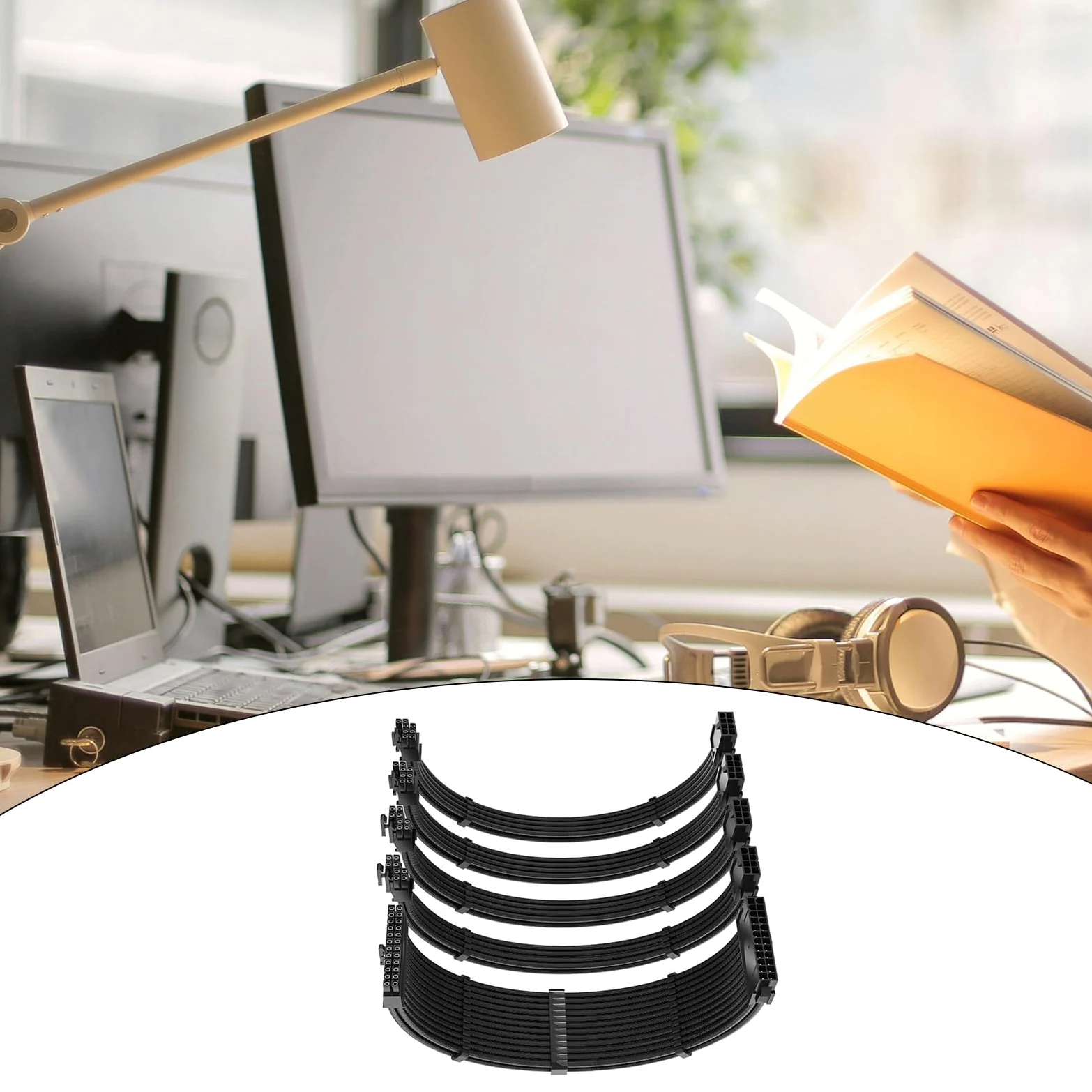 Cavo di alimentazione con manicotto per PC, set di cavi di prolunga da 35 cm, 24 pin, GPU, PCIE, 6+2 pin, 8 pin, CPU 4 + 4 pin, 18 AWG, cavo di alimentazione in nylon intrecciato