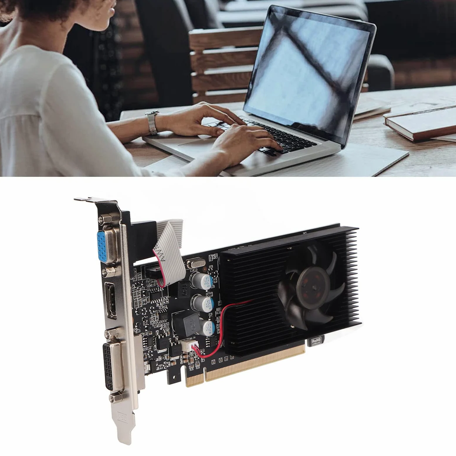 Scheda Grafica DDR3 GT610 da 2 GB, Scheda Grafica a Basso Profilo a 64 Bit 1000 MHz, Scheda Grafica per Computer con Scheda Video 2K con HDML/VGA/DVI, PLUA E Play
